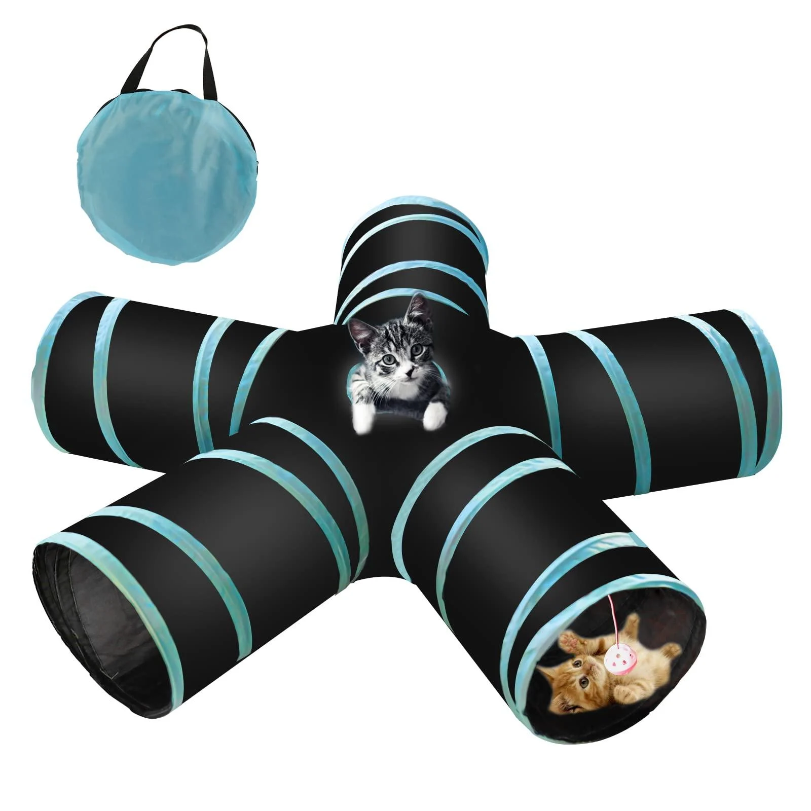 PetierWeit Cat Tunnel Toy 5 Way, Premium 5 Way Collapsible Pet Play Tunnel Tube with Bell for Cats, Puppy, Rabbits, ect
