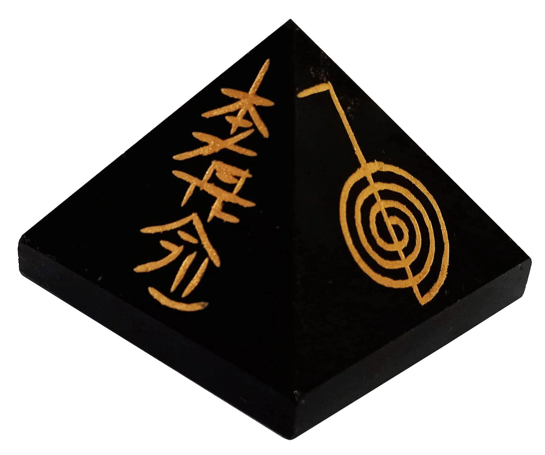Purpledip Black Tourmaline Pyramid with Reiki Symbols: Good Luck Healing Charm Divine Spiritual Crystal Stone (12333)
