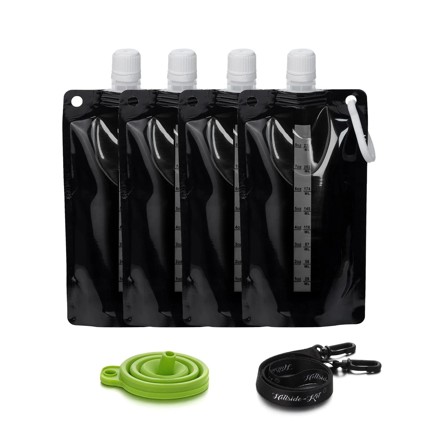 Hillside-Kit Plastic Flasks Concealable and Reusable Drink Bags 8OZ Leak-Proof BPA-Free Flasks for Travel Outdoor Sports Black