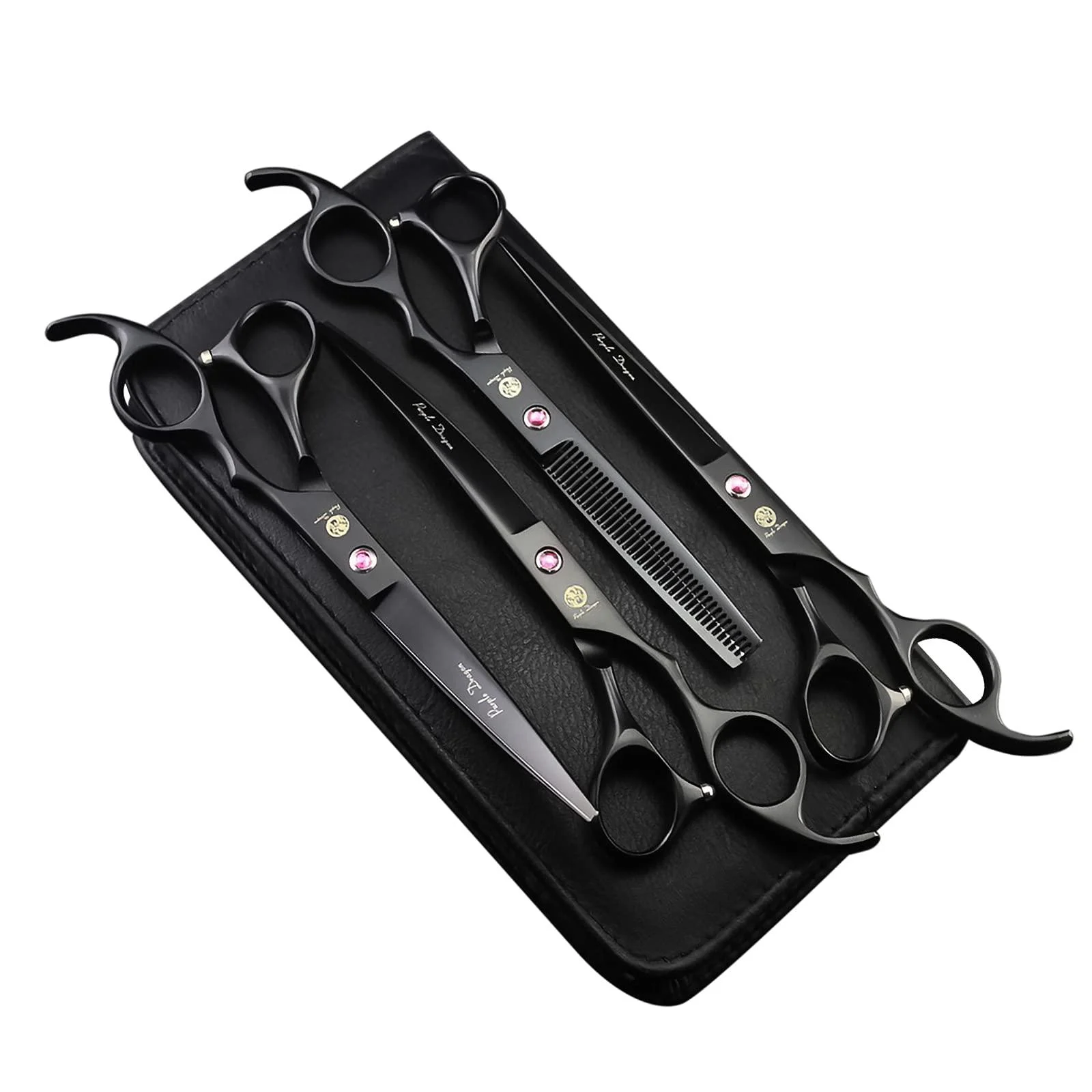 Purple Dragon Fellscher for Dogs Professional 7.0 inch Dog Chances Set With Effilier Scissors For Fell Care curved pet furthers Set Dogs Hairscher Set made of Japan 440c stainless steel (black)