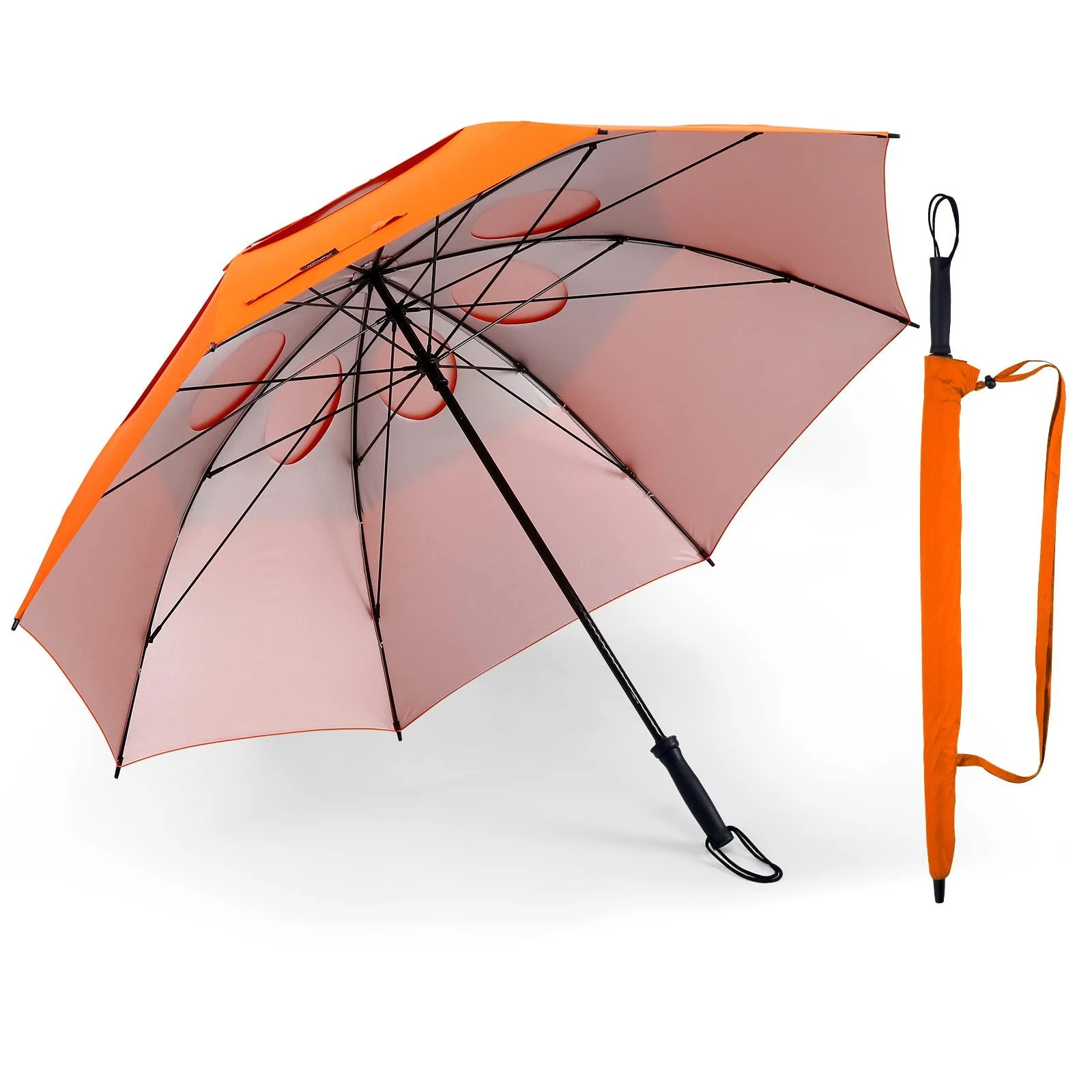Doubwell Storm Proof Umbrella Sports Golf Umbrella 62 Inch Large Size Sturdy Umbrella UV Protection And Tested Resist Up 55 MPH Strong Wind For Men And Women (Orange)