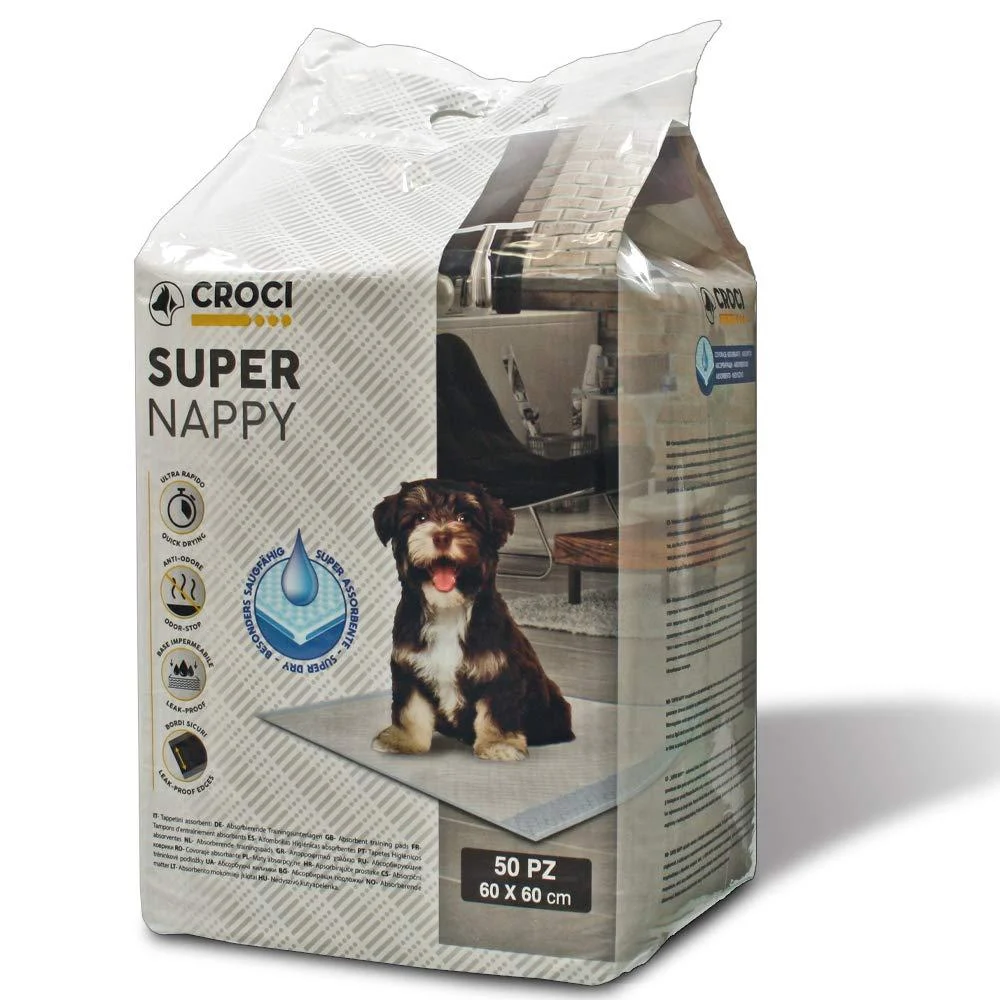 Croci Super Nappy- hygiene mats for dogs 60 x 60 cm 50 pieces- documents for dogs and pets for dog and cat urine extremely absorbent for single use tear-resistant and odor-inhibiting 60x60 cm 50 pieces