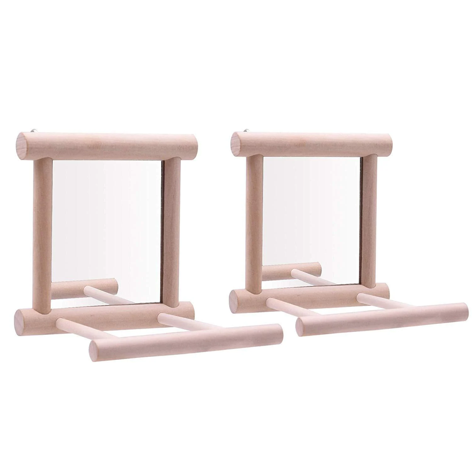 HANZE Bird Mirror with Swing Hummingbird Swing Bird Perches for Parrots Stand Wooden Swing Toy for Macaws Lovebird Cockatoo Parakeet Conure Finch Cockatiels 2 Pack
