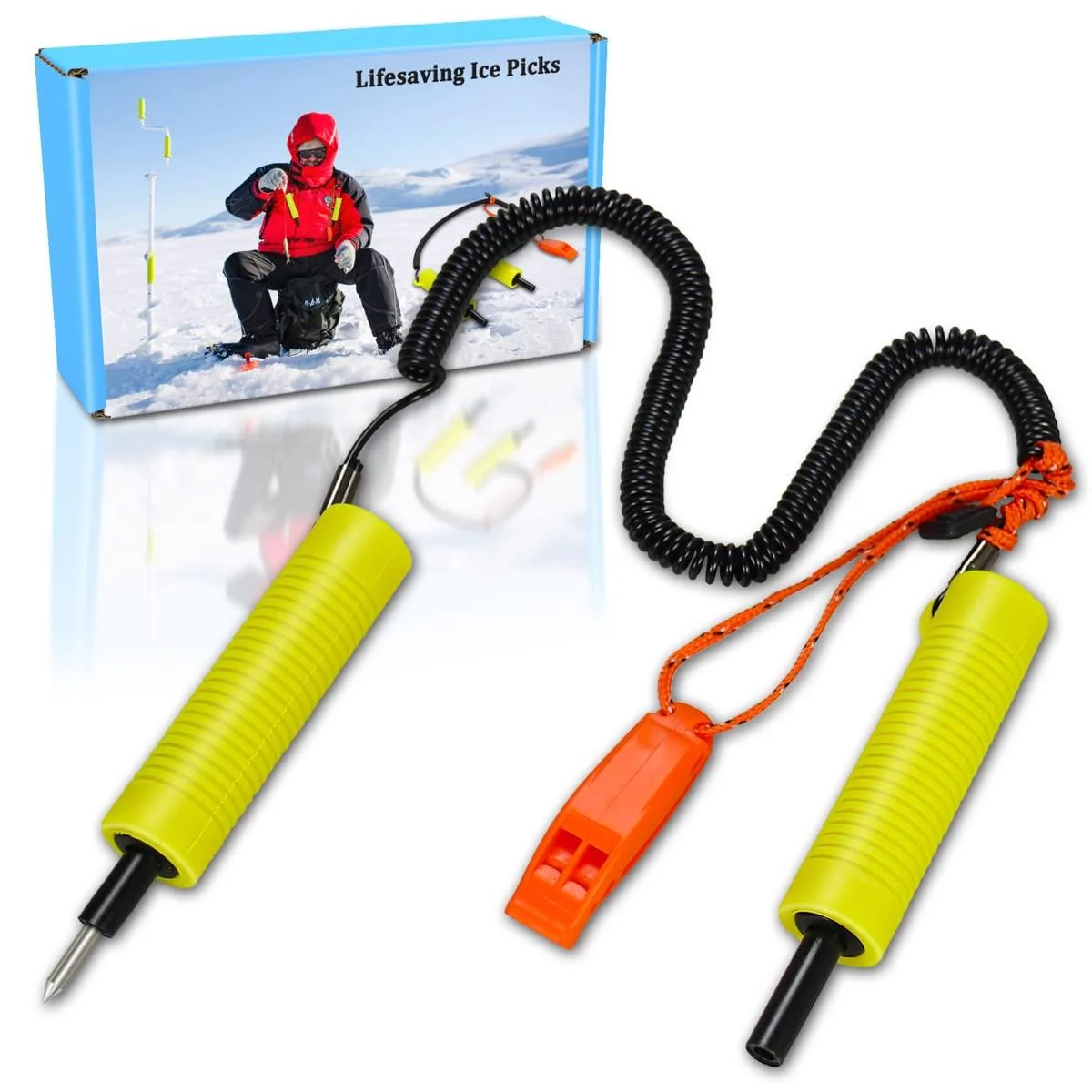 Huntury Retractable Ice Safety Pick for Ice Fishing, Ice Skating, Ice Safety Spikes, Ice Fishing Safety Kit, Ice Fishing Accessories, Ice Safety Gear