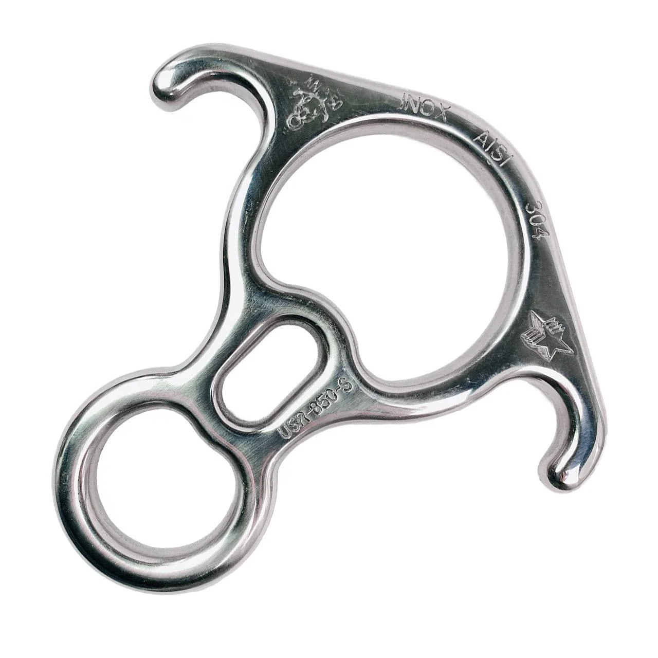 ProClimb 50 kN Rescue Figure 8 Descender - Stainless Steel Belay Device w/Bent-Ears - Figure 8 Belay Device - Descender - Rappelling Devices - Rigging Palates 1-Pack