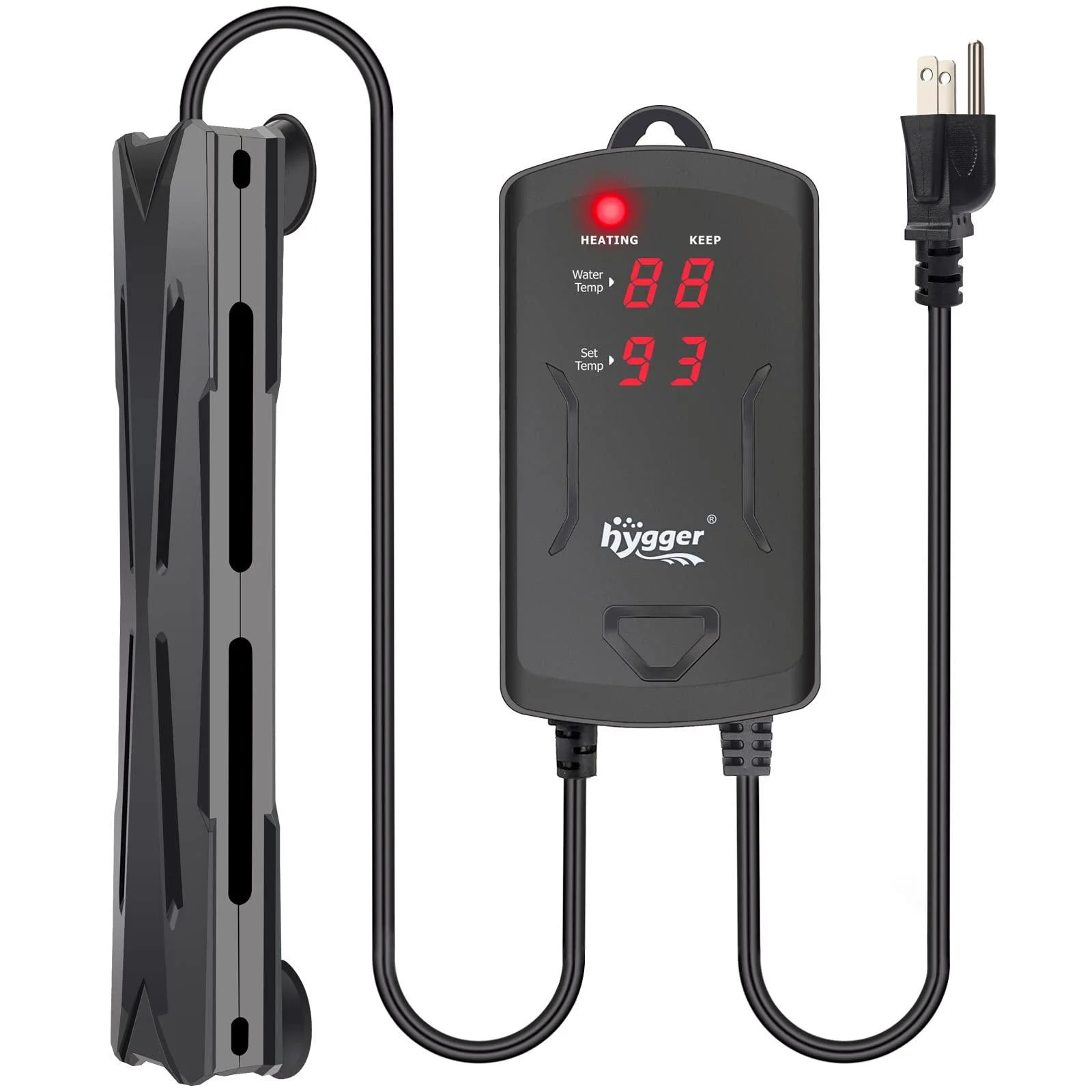 hygger 10-190 Gallon Small Aquarium Heater with LED Display Controller, Quartz Submersible Fish Tank Heater 100W/200W/300W/500W/800W Saltwater Freshwater 300W for 40-75 Gallon Tank