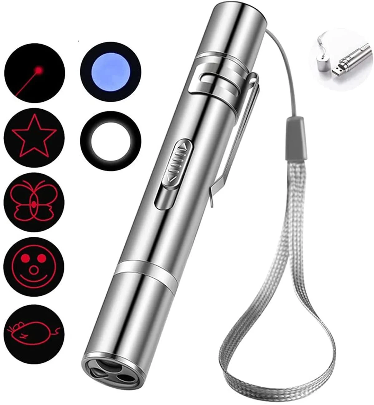 Laser Pointer Cat Toy Red Dot Clicker for Indoor Cats Dogs Interactive Playing, Long Range Puppy Kitten Outdoor Chaser Tease Stick Training Cat Lazer Toy USB Recharge, Bright Flash LED Light Walking - BISKEE