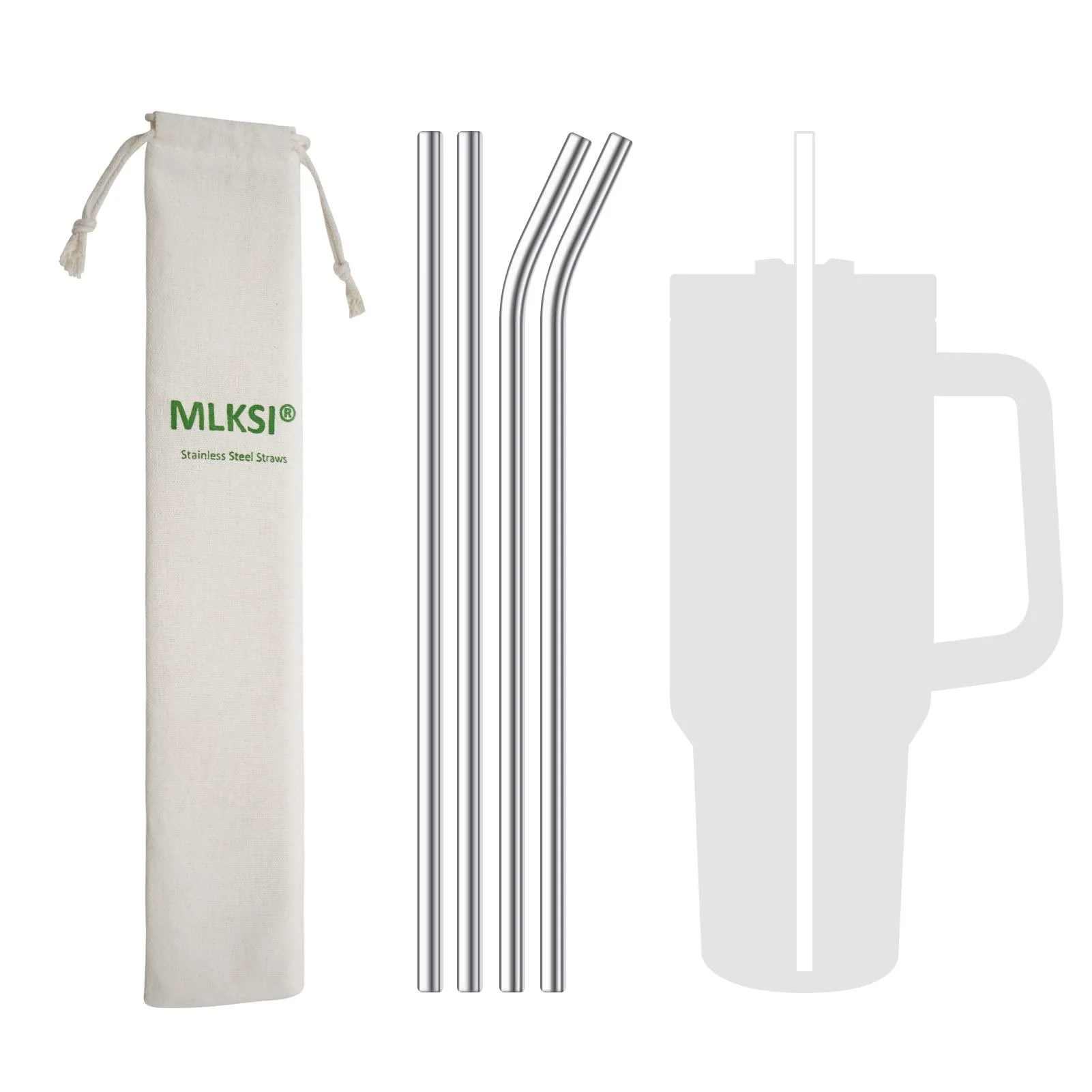Stainless Steel Straw Replacement 40 oz for Stanley Travel Tumbler 4 Pack Reusable Straws with Cleaning Brush Compatible with Stanley 40oz Stanley Cup Stanley Water Jug - MLKSI