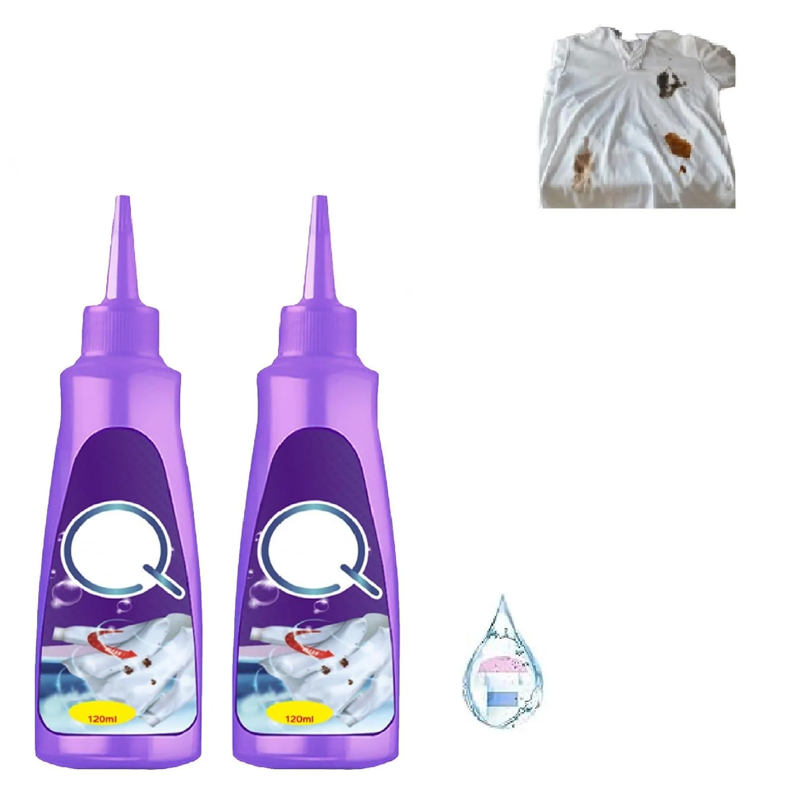 Clothes Oil Stain Remover Liquid Detergent for Most Types of Clothes Active Enzymatic Laundry Cleaning Clothing Quick Laundry Dry Cleaner (Purple Bottle 120ml 2pc) - GNAUMORE