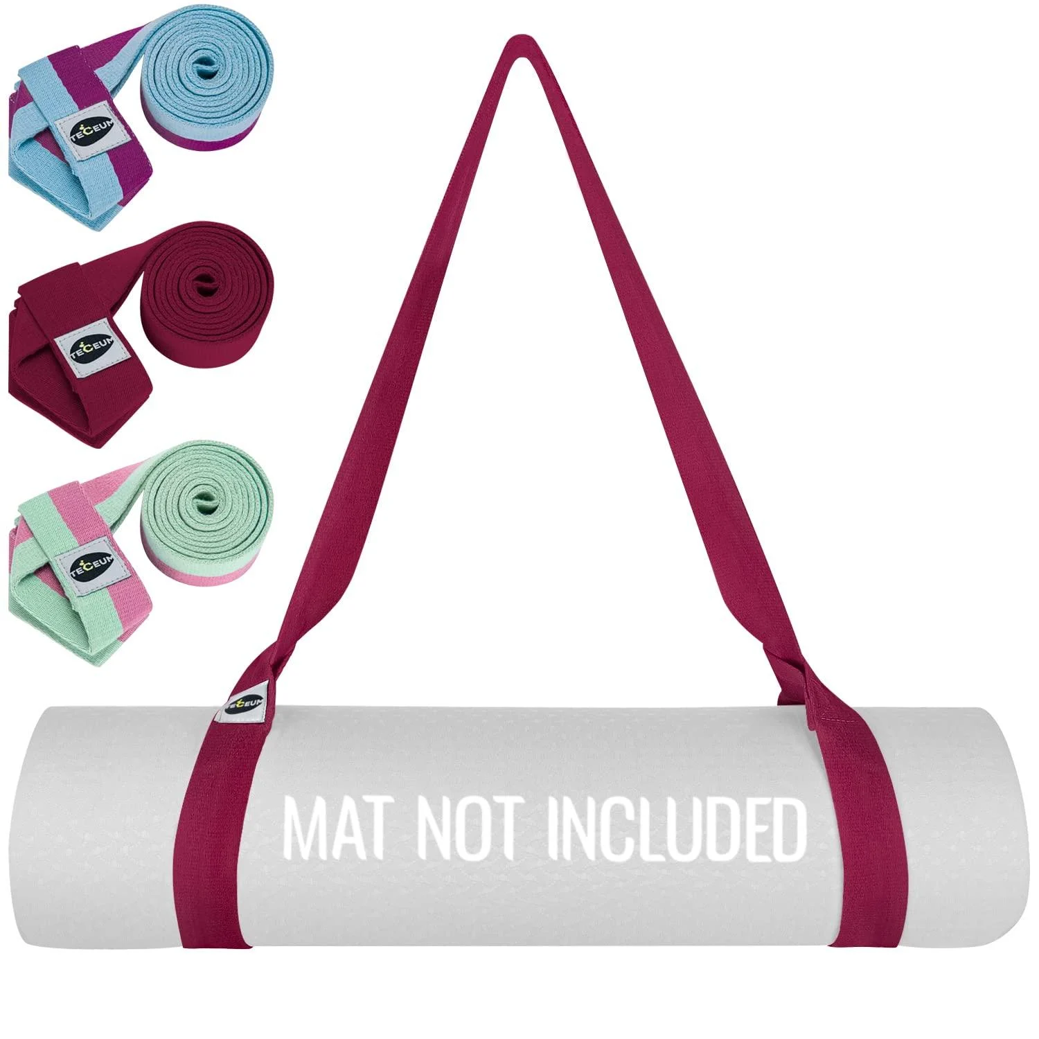 TECEUM New 2023 Yoga Mat Strap 6+ Colors Adjustable Mat Holder Sling for All Mats Mat Not Included Deep Raspberry 64 IN