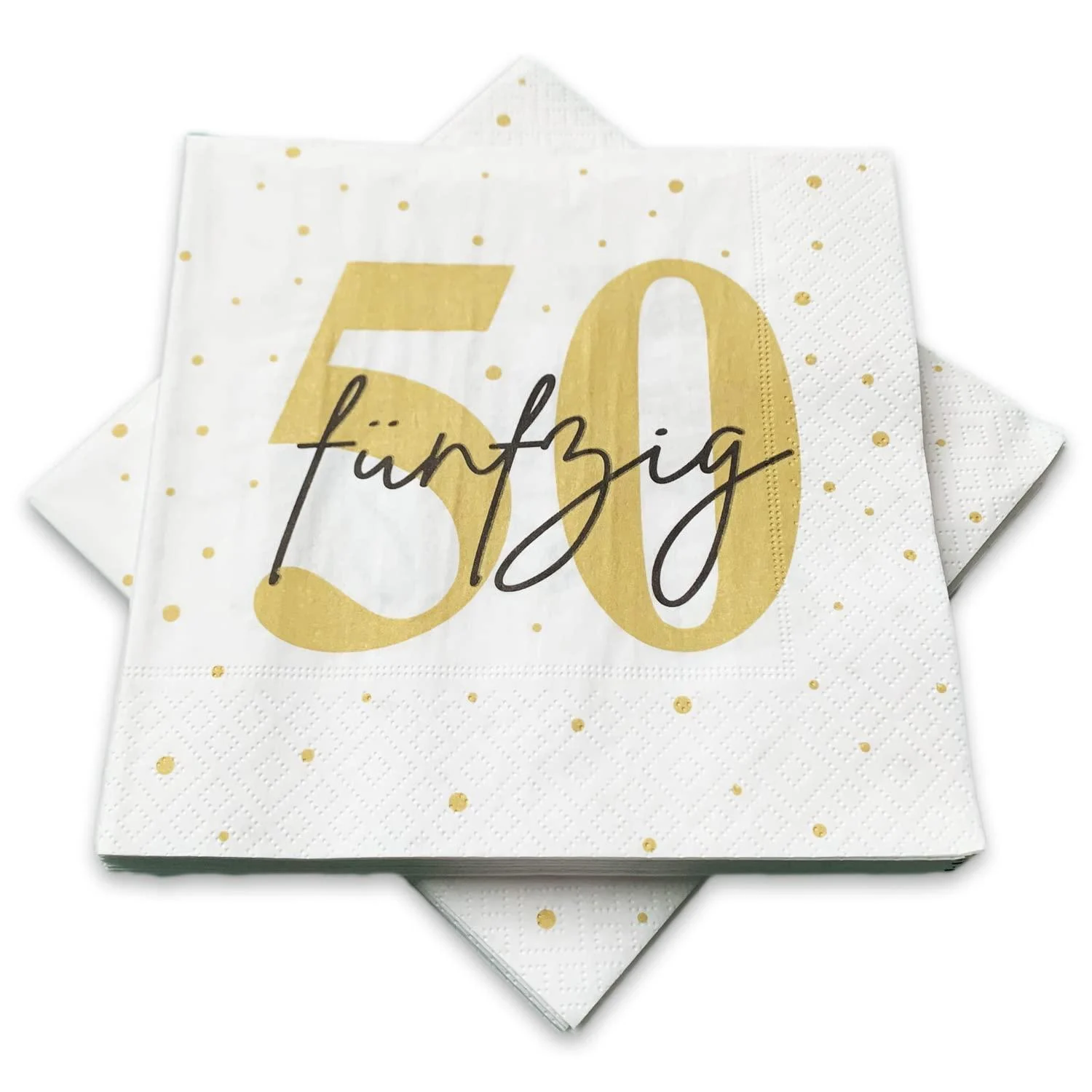 20 napkins for 50th birthday 33x33 cm - white gold black