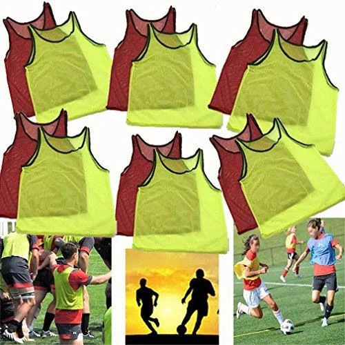Adorox 12 Pack Youth Scrimmage Team Practice Nylon Mesh Jerseys Vests Pinnies for Children Sports Football, Basketball, Soccer, Volleyball (6 Yellow and 6 Red)