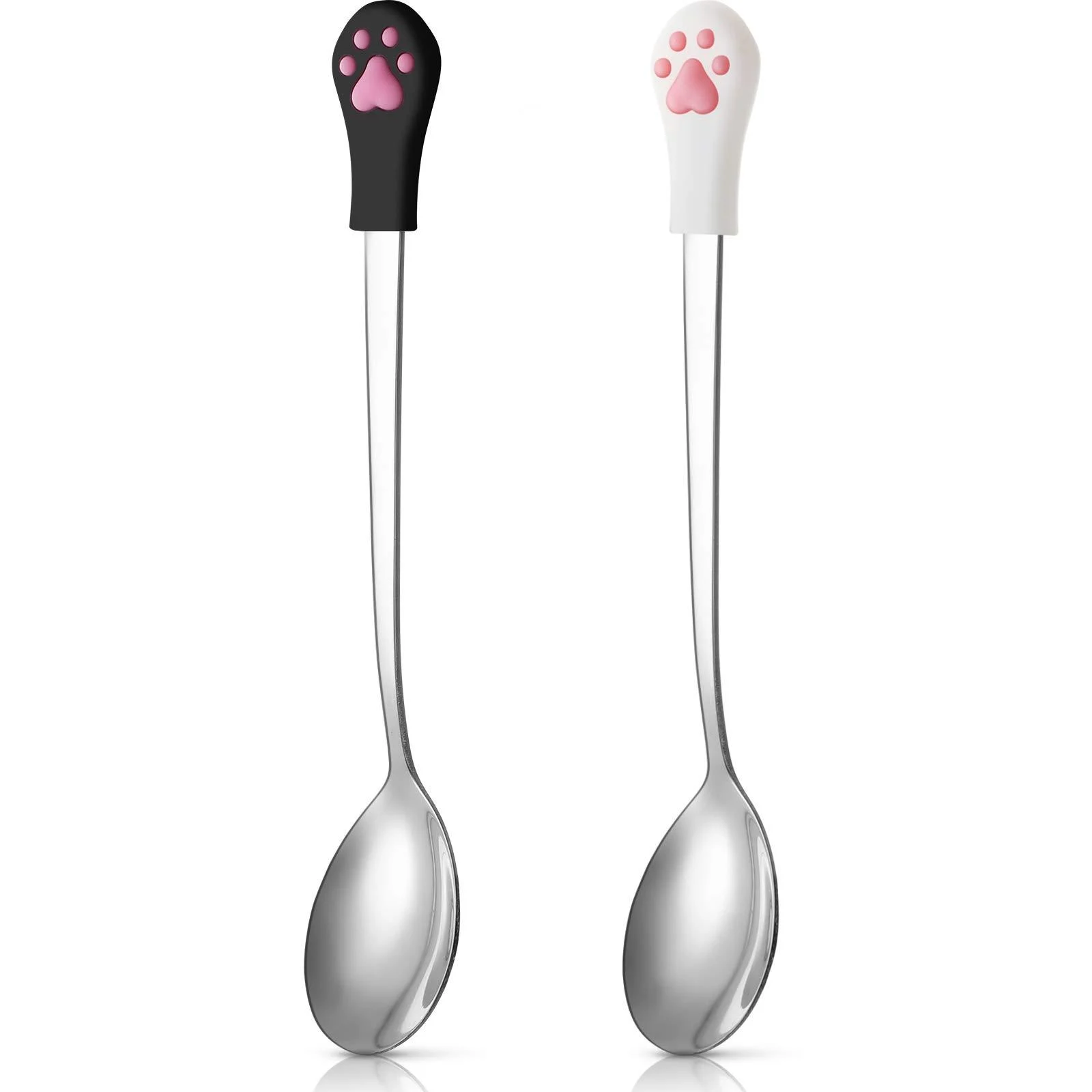 2 Pieces Dog Cat Spoon Pet Can Spoon Stainless Steel Pet Food Spoon Cat Claw Spoon for Dog and Cat Food Can, White and Black - Patelai