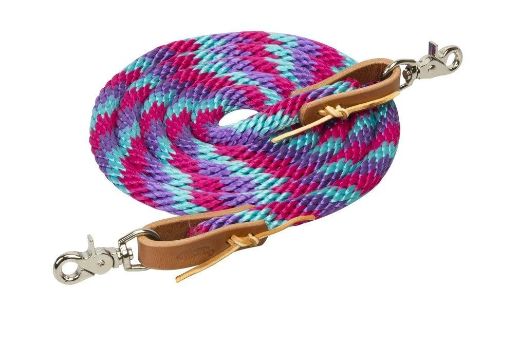 WEAVER Leather Drawstring Reins 5/8" x 8' Bright Rose/Purple/Turquoise
