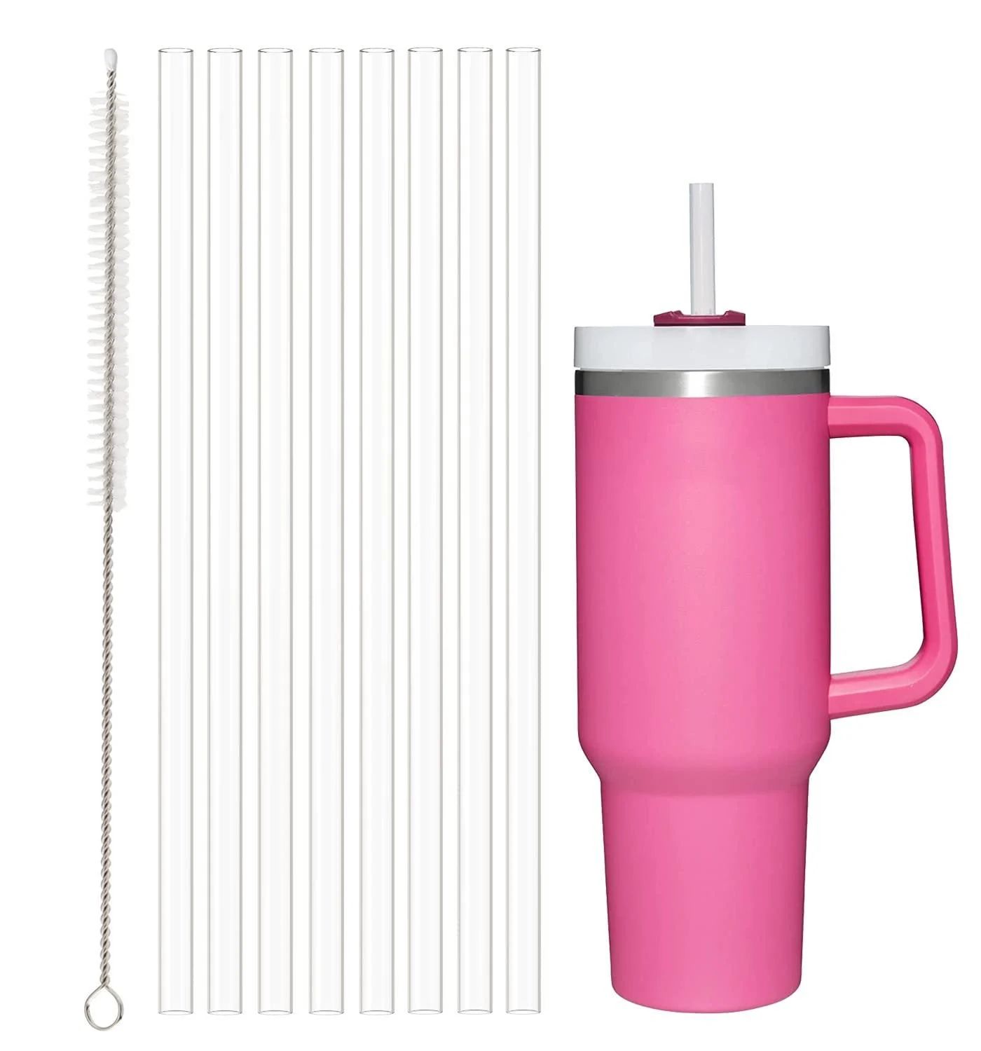 Airboat 8Pack Replacement Straws for Stanley 40oz 30oz 20oz 14oz Tumbler, Reusable Clear Straws Compatible with Stanley Adventure Quencher Travel Mug Cup, Plus Cleaning Brush
