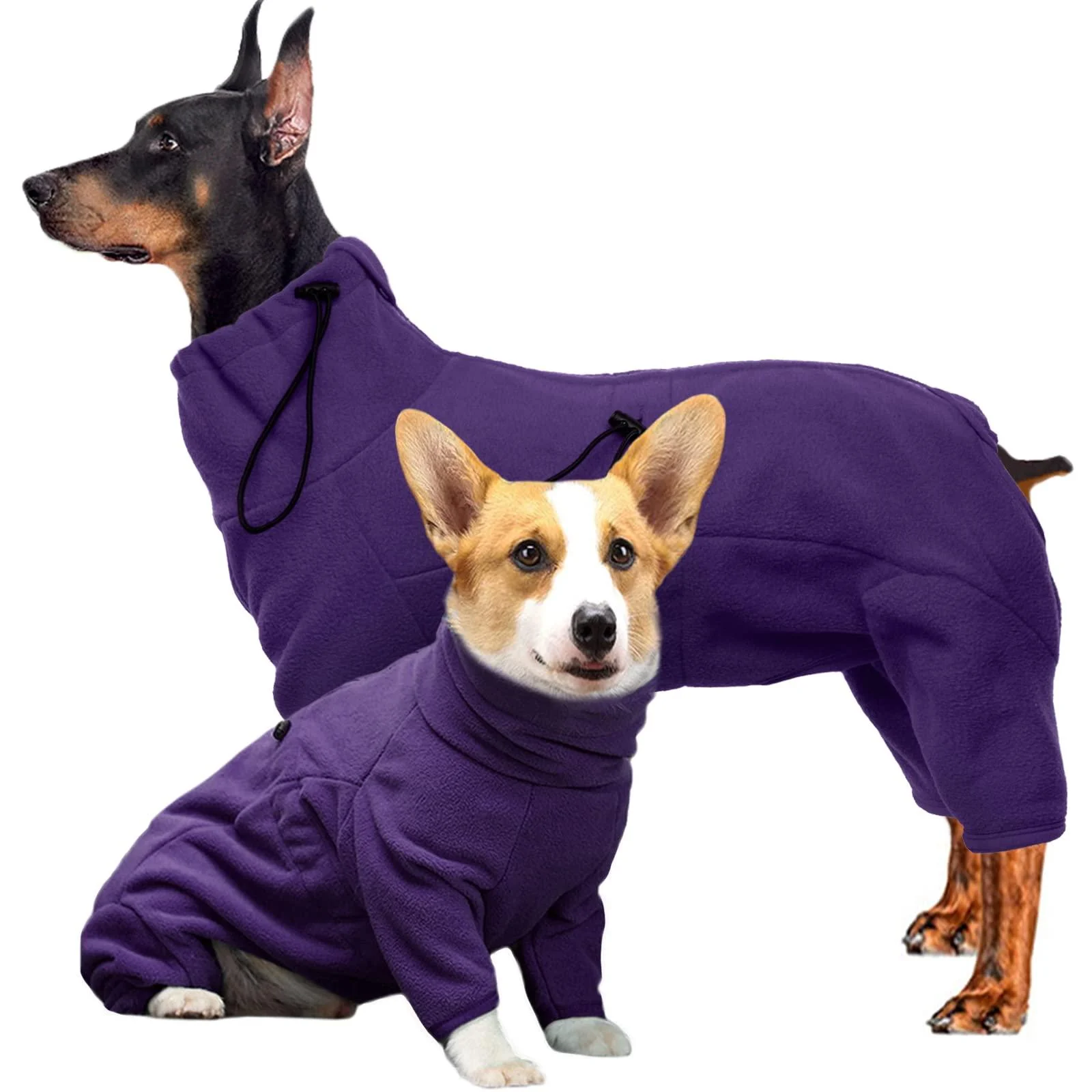 ROZKITCH Dog Winter Coat Soft Fleece Pullover Pajamas, Pet Windproof Warm Cold Weather Jacket Vest Cozy Onesie Jumpsuit Apparel Outfit Clothes for Small, Medium, Large Dogs Walking Hiking Travel Sleep Large Purple