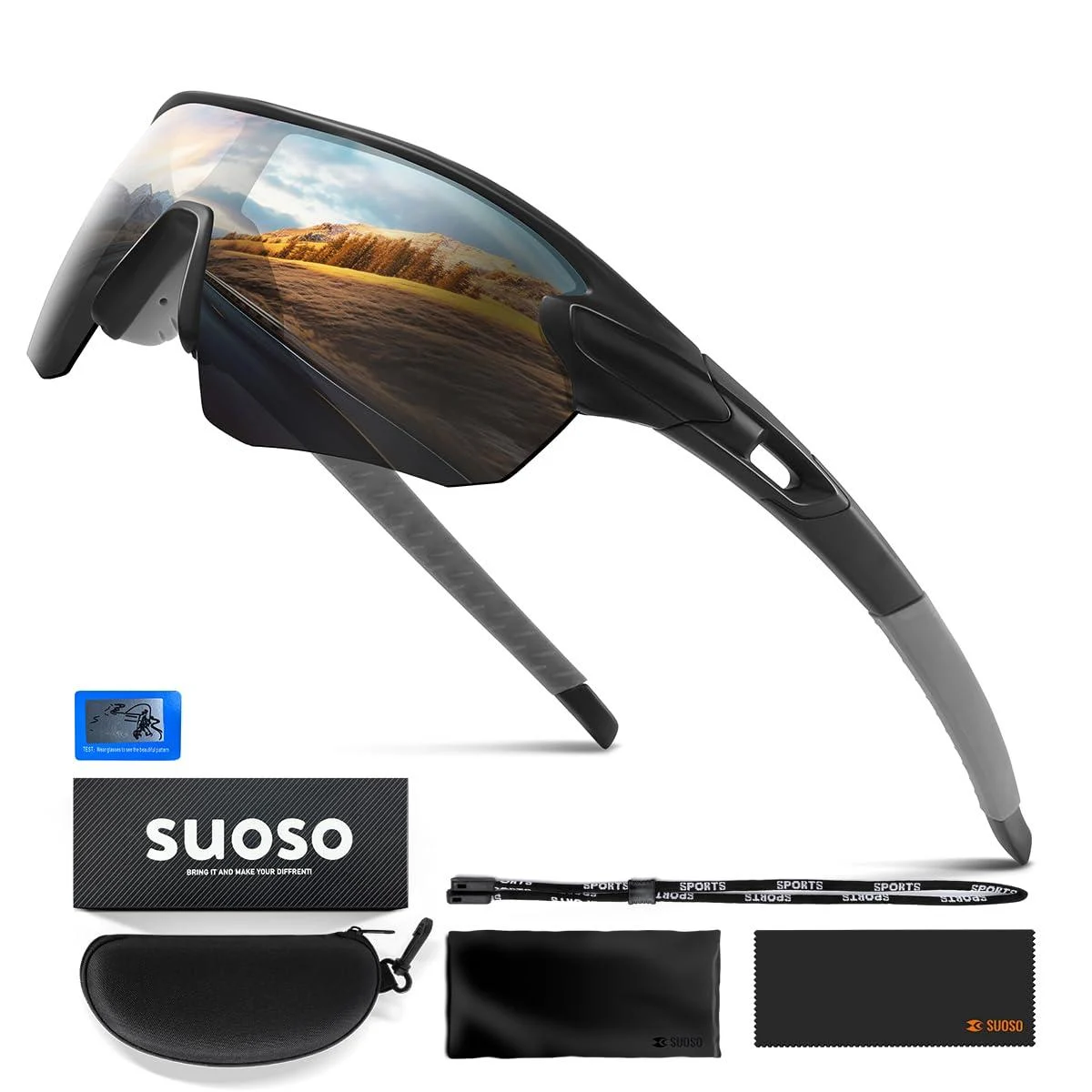 Suoso sports glasses bicycle bicycle men's ladies-polarized-sunglasses-men-Women-Uv400 protective-fast glasses rave-ski glasses-MTB glasses racing bike for cycling fishing 1-black-gray