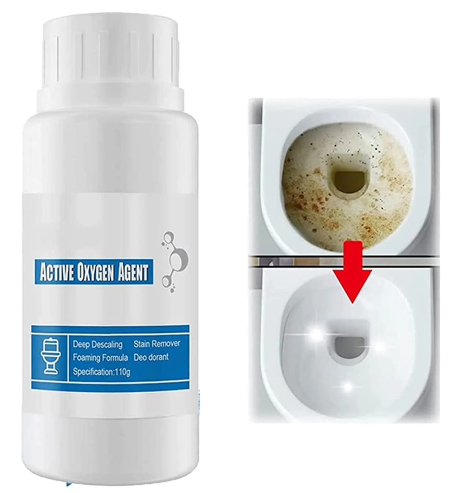 Toilet Active Oxygen Agent All Purpose Cleaning Powder Toilet Bowl Foam Cleaner Powerful Pipe Dredging Agent For Kitchen Water Pipe Sewer Toilet Cleaning (110g-1pcs)