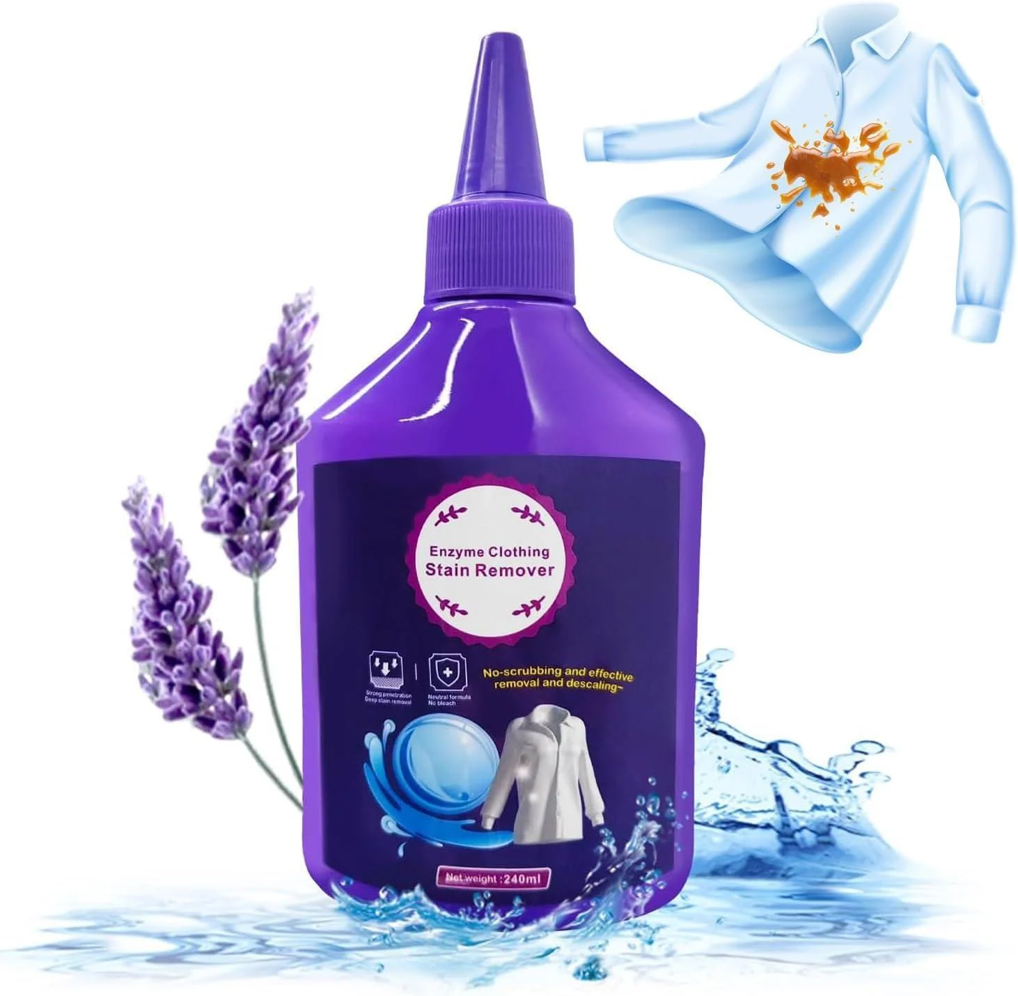 Laundry Stain Remover Active Enzyme Clothing Stain Remover Clothes Stain Remover for Clothes Clothes Oil Stain Remover Enzyme Stain Remover Stubborn Stains Cleaner Oil Stain Remover (240ml) - SIL VFR