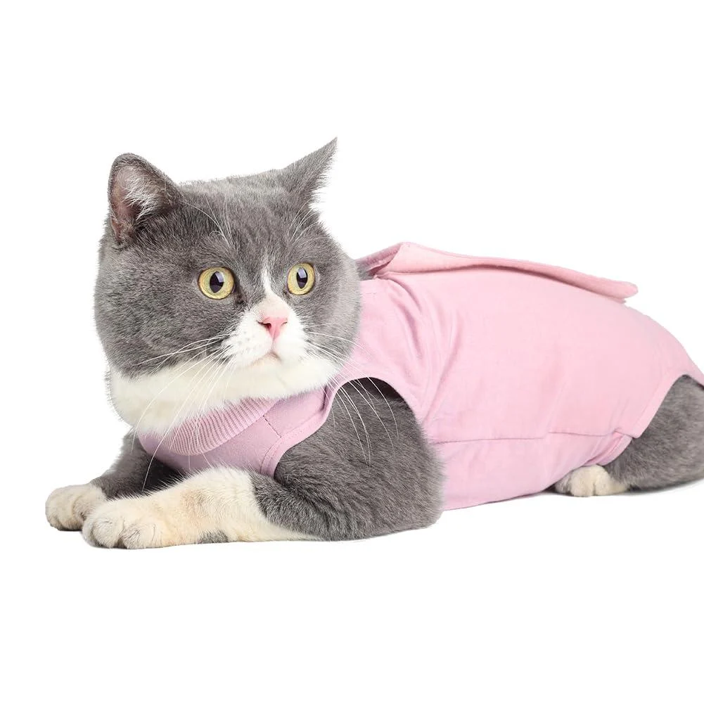 EASY JOY Cat Surgery Recovery Suit for Abdominal Wounds or Skin Diseases Cat Medical Surgical Clothes Onesies After Surgery E-Collar Alternative Kitten Post-Operative Recovery Vest Shirt (M Pink) M Pink1