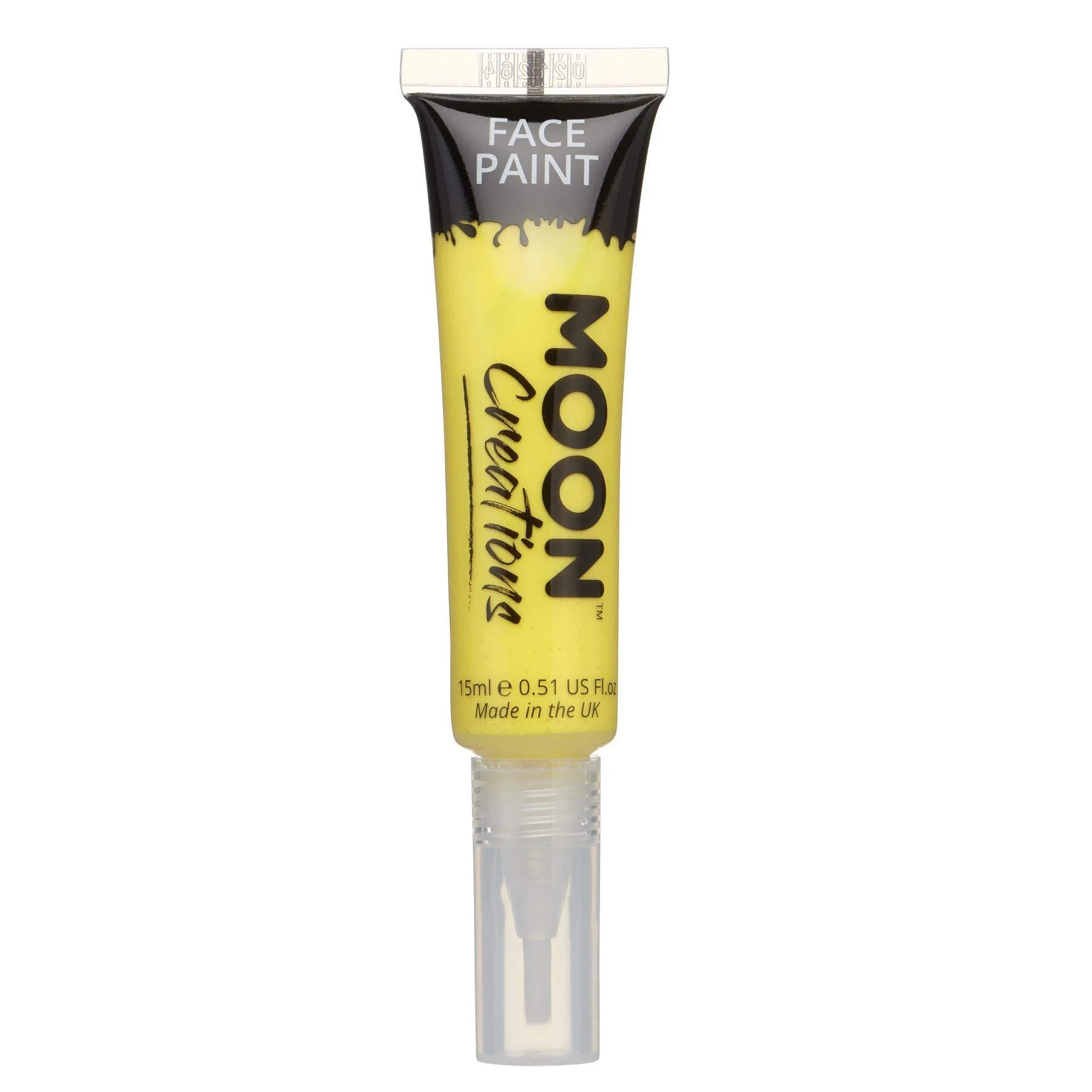 Moon Creations Face & Body Paint Tubes with Brush Applicator | Yellow | 15ml | Ready to Use | Cruelty Free Made in UK | Face Paint for Kids Adults Fancy Dress Festivals Halloween