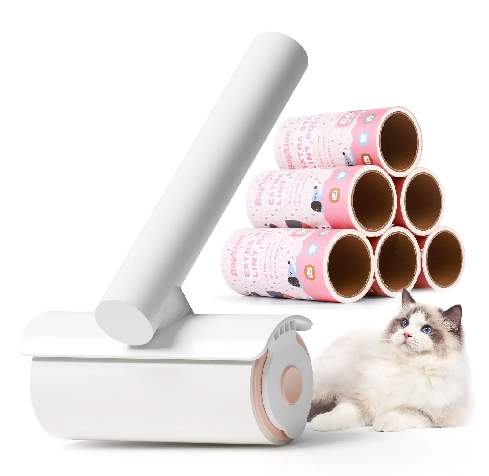 Lint Rollers for Pet Hair Remover Baytion Extra Sticky Brush for Dog & Cat Hair Remover Cleaning Roller for Clothes Carpet Sofa Furniture Coat Bed Easy Peeling with 360 Sheets / 6 Refills