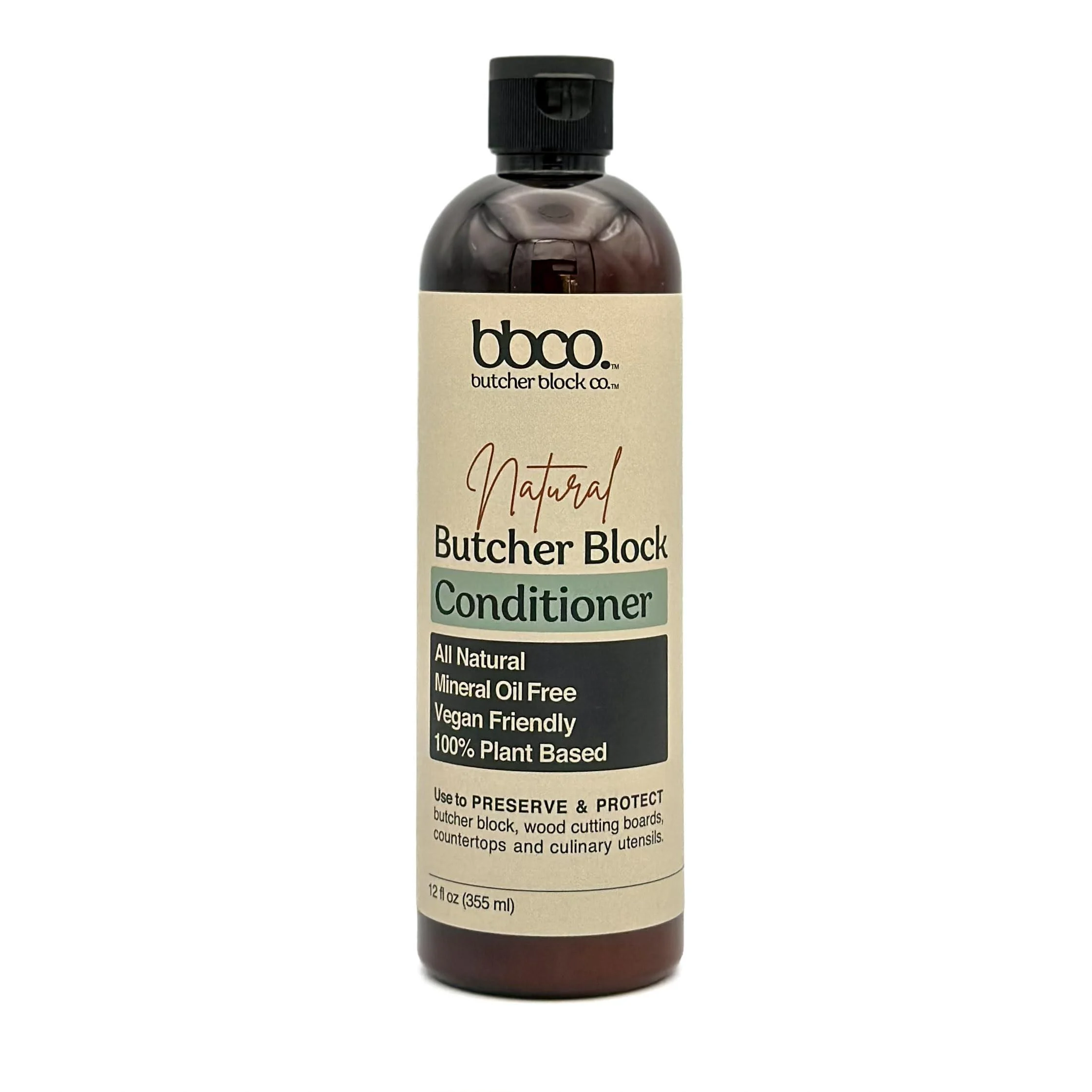 Natural Butcher Block CONDITIONER 12 oz Mineral Oil Free Vegan Friendly Plant Based - Preserve and Protect Your Butcher Block