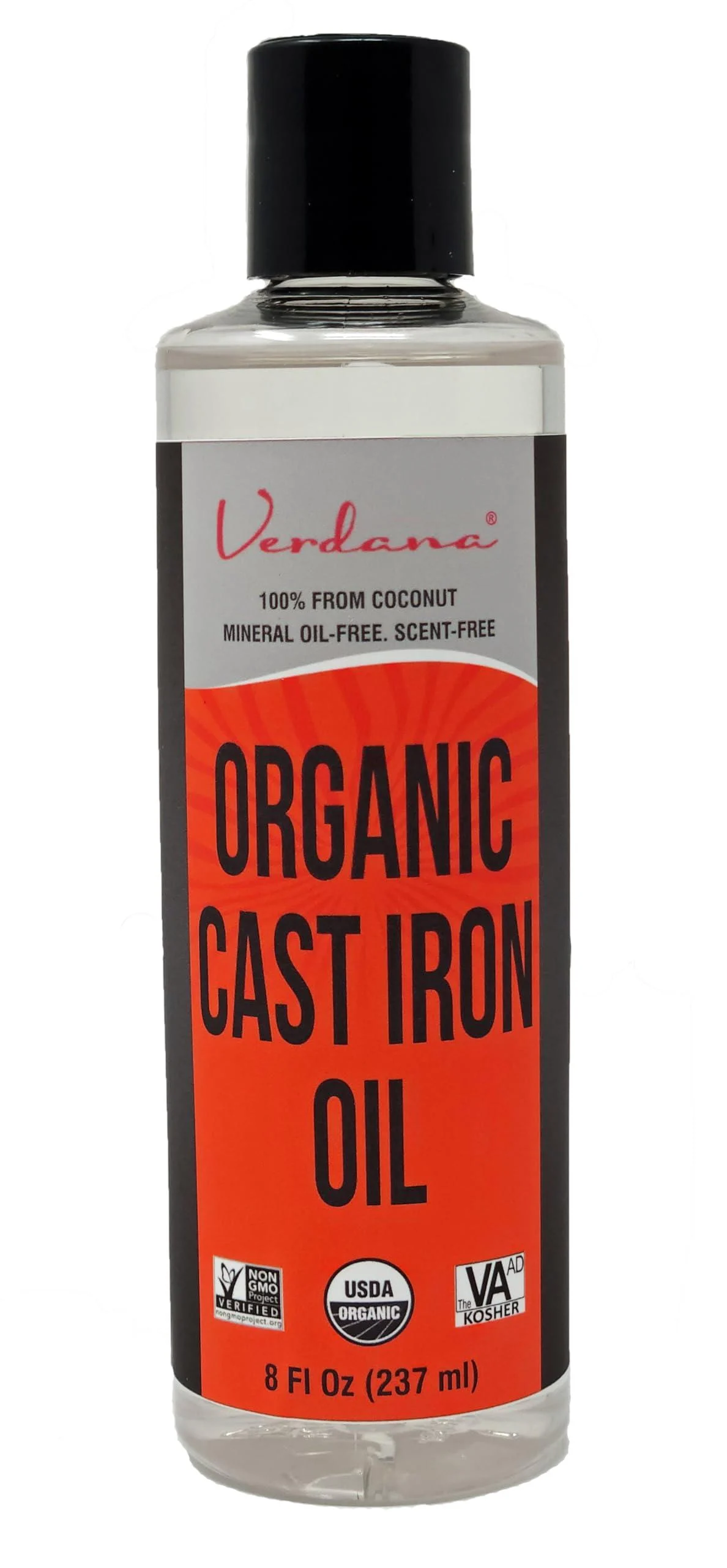 Verdana Organic Cast Iron Seasoning & Cleaning Oil Food Grade Kosher Non-GMO 100% Coconut Derived Prevents Rust Cures Restores and Conditions Cast Iron Cookware No Mineral Oil 8 Fl Oz