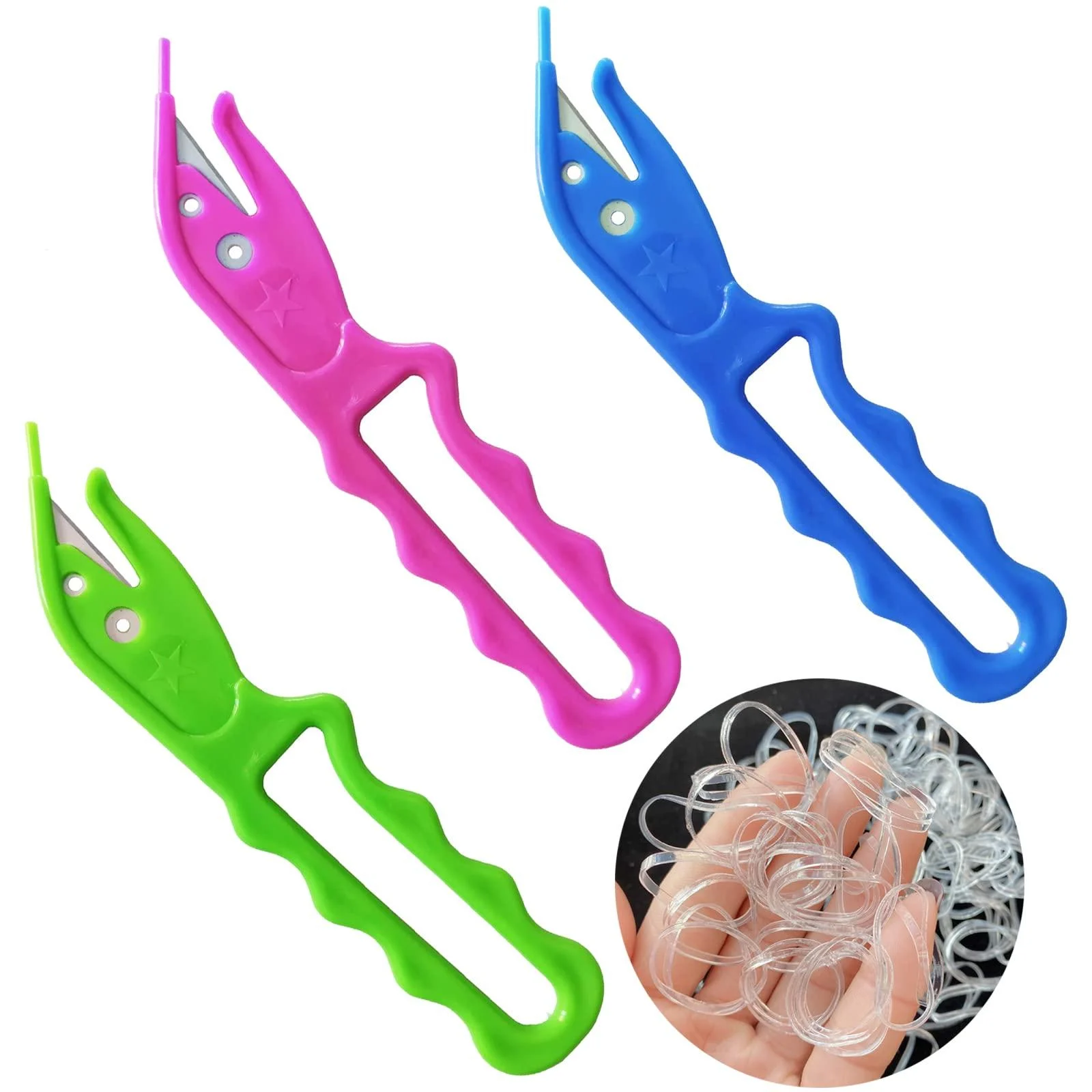 Hair Elastic Band Cutter for Kids 3pc Elastic Rubber Bands Cutter for Hair Tie Remover Tool Accessories-50pc Clear Elastic Hair Rubber Bands for Hair