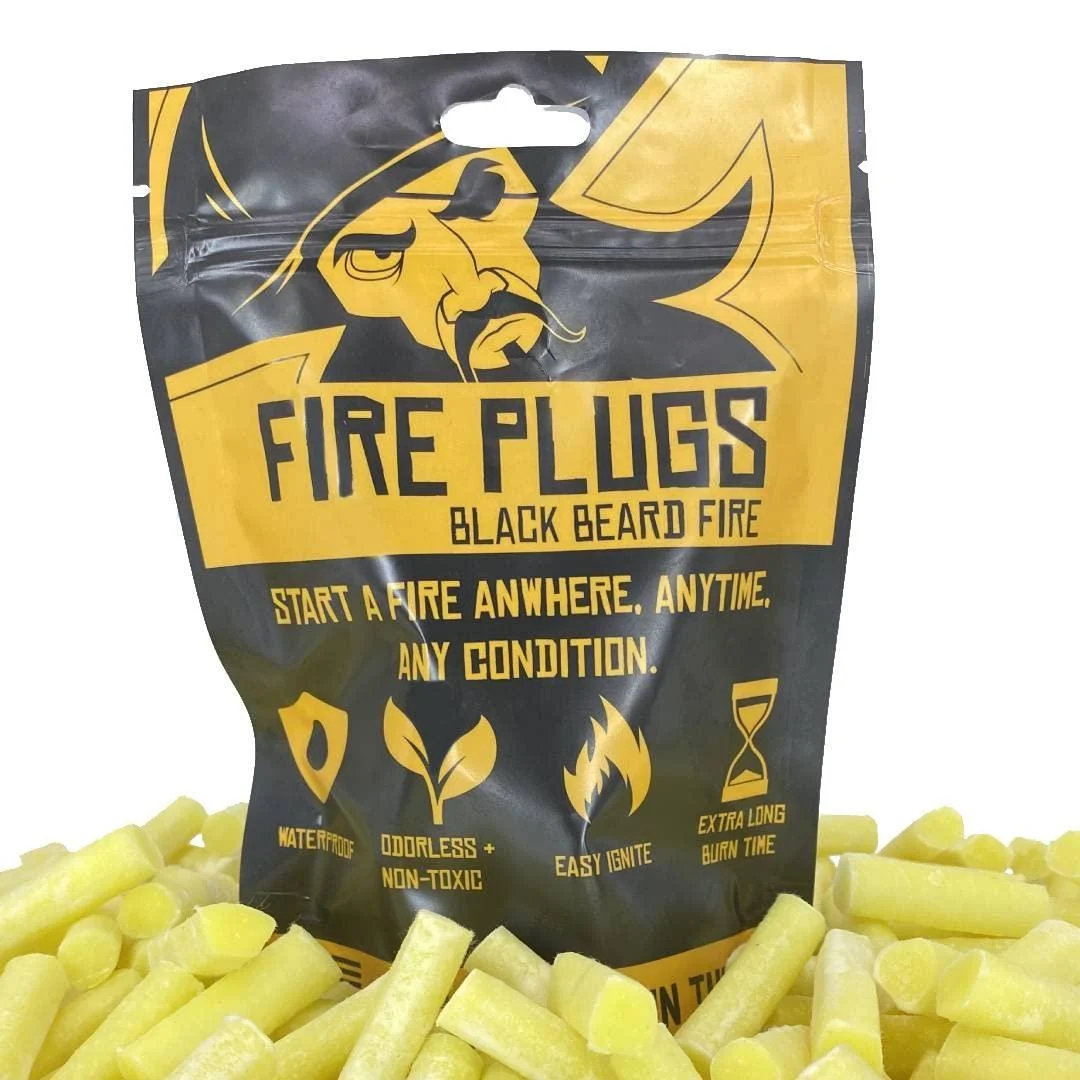 Black Beard Fire Plugs (50 Plugs) | 100% Weatherproof Fire Starter for Campfires | Can Light 50+ Fires | Extra Long Burn Time | 30 Yr Shelf Life for Emergency Survival Kits | Made in USA - Black Beard Fire Starters