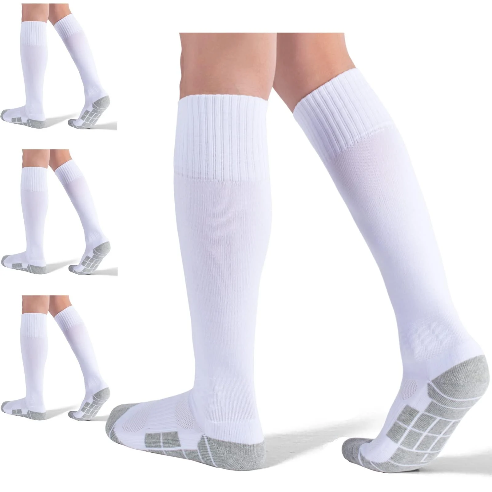 icuub 4 Pack Softball Baseball Socks for Youth Kids Adults White(4 Pairs) X-Small