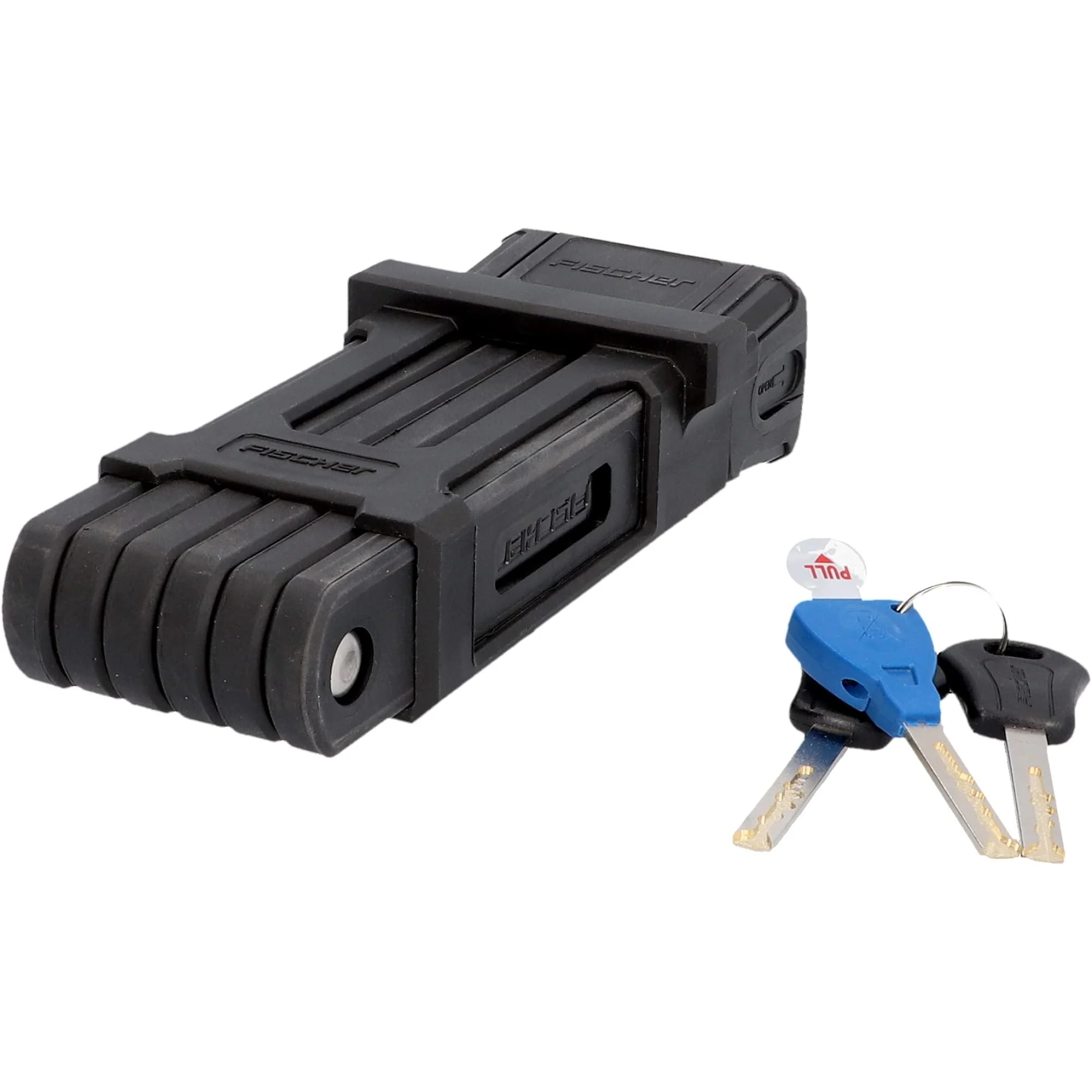 FISCHER folding lock PROTEC PLUS length 85 cm with 3 keys and dust cap made of soft material black