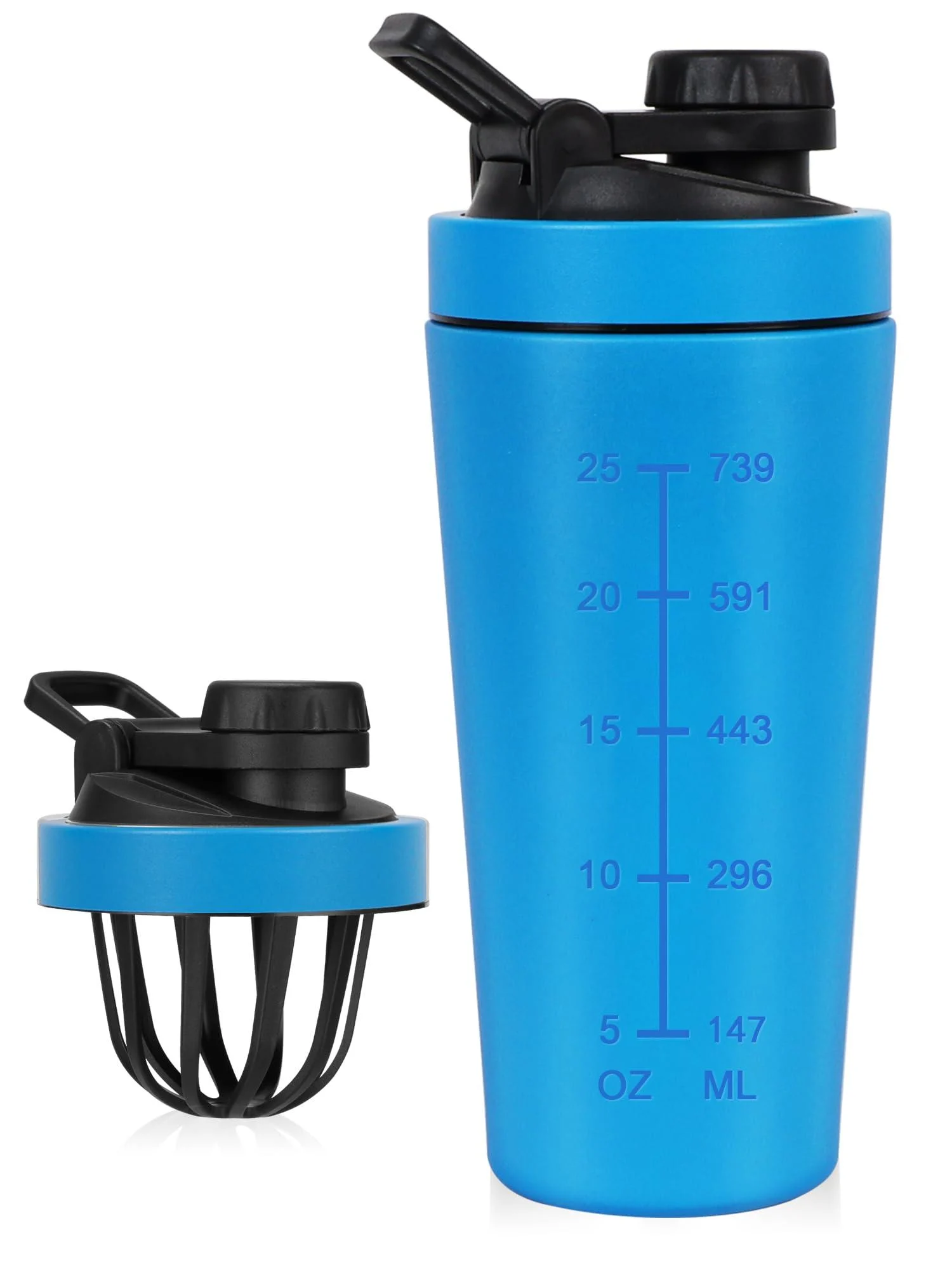 ROCKY&CHAO Stainless Steel Protein Shaker 900 ML Metal Protein Mixer With Mix Ball Fitness Shaker Bottle for Men and Women (Blue) 900ml | Blue Shaker Bottle
