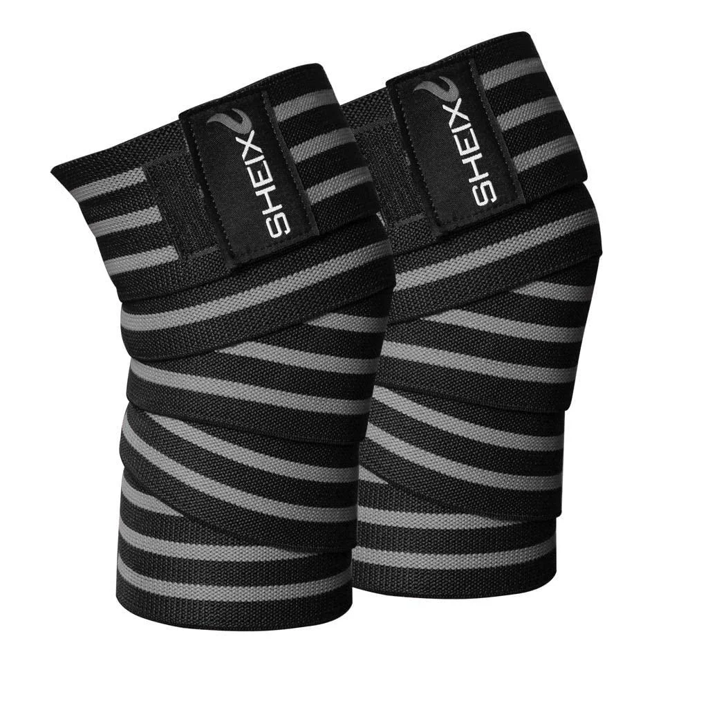 SHEIX Knee Wraps for Weightlifting-Professional Elastic Knee Support Strap for Unisex, Sleeve for Powerlifting Gym Fitness Leg Press Workout Squats Deadlift Training (Grey), 72 INCHES
