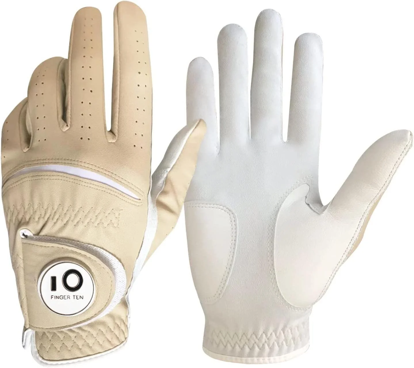 Finger ten golf gloves men golf gloves on the left right leather glove worth 1 2 pieces not couple golf gloves left right with ball marker all weather handle for men golfers 1 piece khaki l left