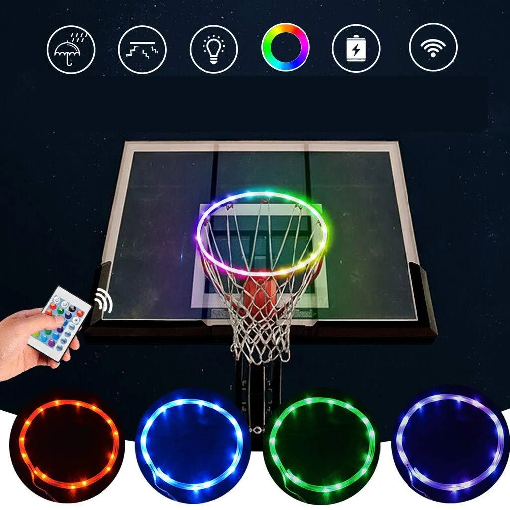 Wenosda LED Basketball Hoop Lights,Remote Control Basketball Rim Ring Light,Change 16 Colors, Waterproof String Lights,Bright to Play at Night Outdoors,Playing Training Games for Kids Adults