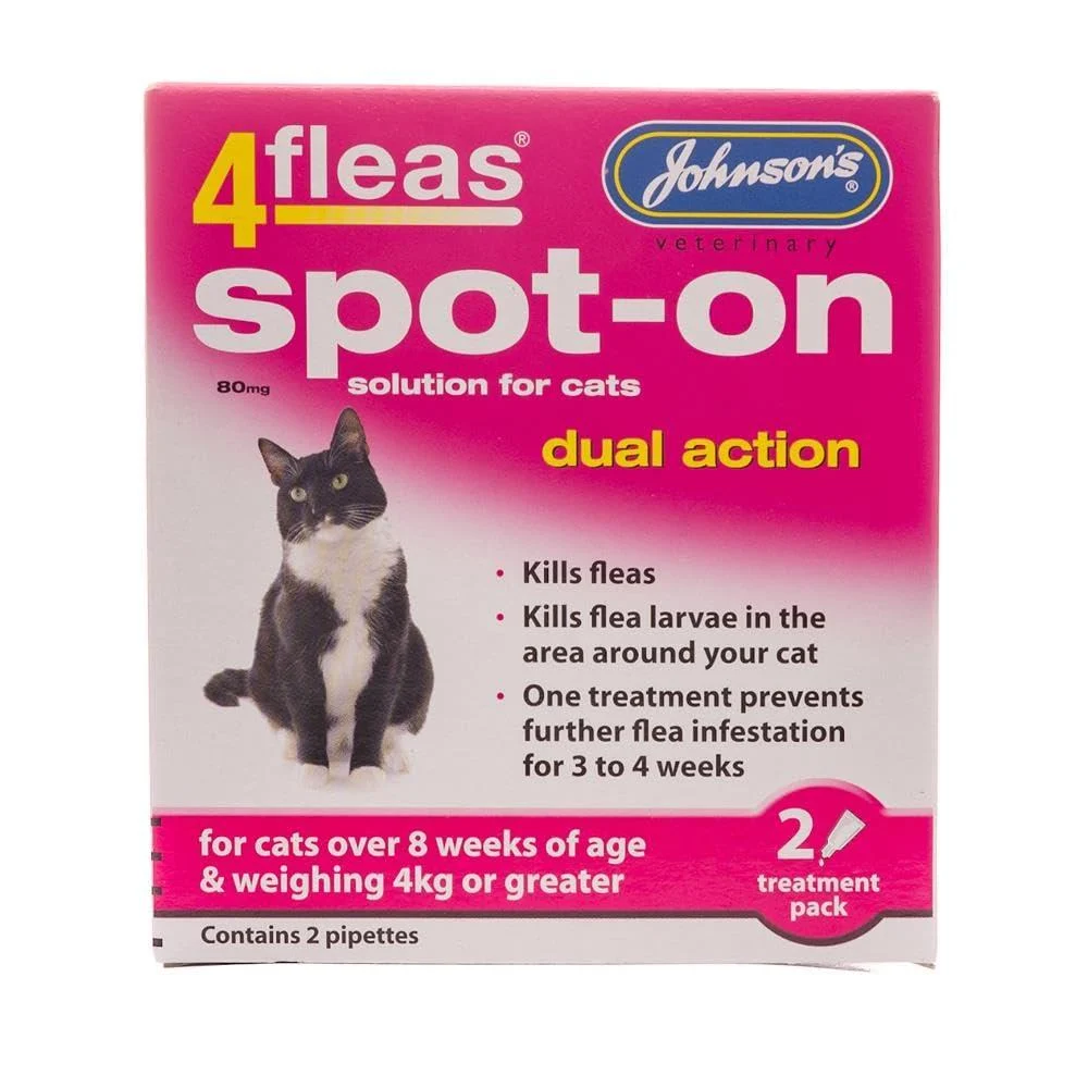 JOHNSONS 4FLEAS CAT - DUEL ACTION SPOT ON - +8 WEEKS ABOVE 4KG WEIGHT (X1 PACK)