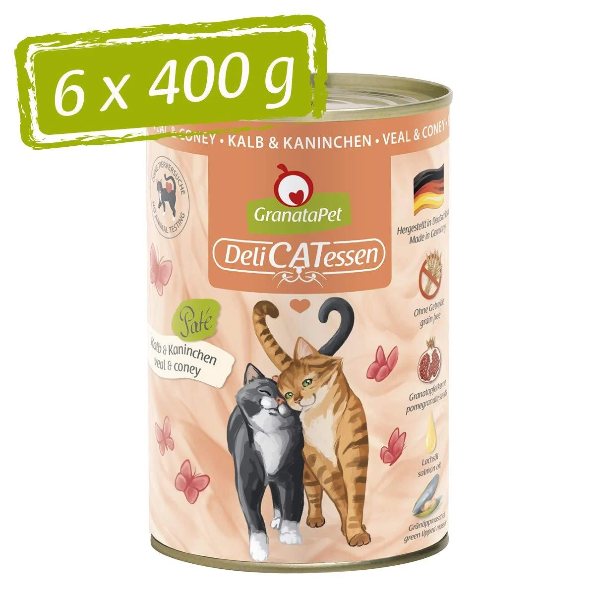 Granatapet Delicatessen Kalb & Rabbits wet food for cats cat food for gourmets food without grain & without sugar additives 6 x 400 g calf & rabbits 400 g (6 Pack)