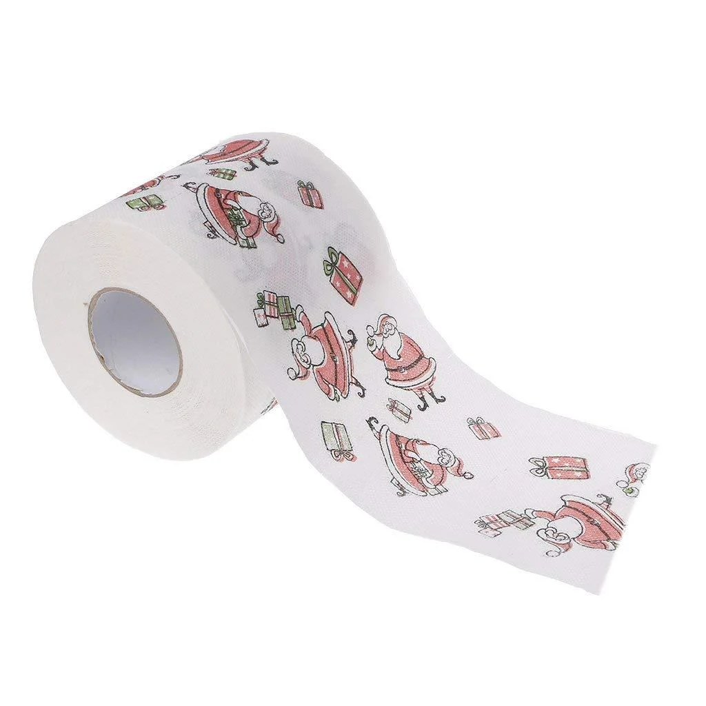 2 Layers Christmas Cute Roll Paper- Cute Santa Claus Pattern Toilet Tissue For Living Room Christmas Decor Durable and Useful Useful Processed