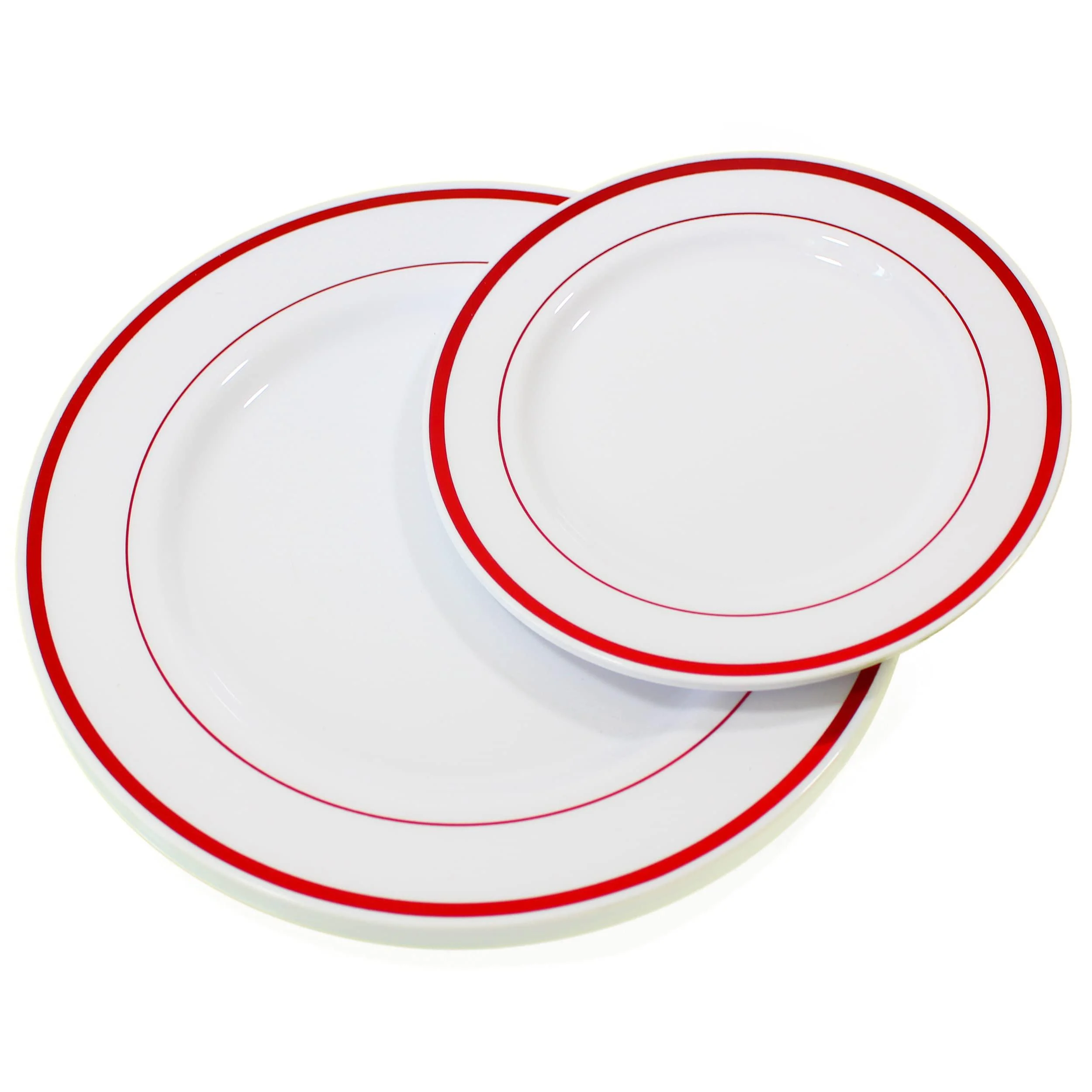48 Pcs Plastic Plates Red Rim Disposable Set Combo 24 x 10.25 and 24 x 7.5 for Main Course Salad Appetizer Dessert Fruits Disposable Perfect for Dinner Party Holiday Events Picnics and BBQ - Table Blonche