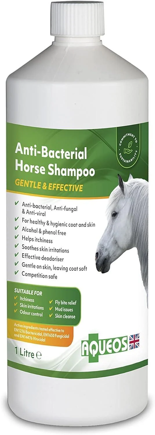 Aqueos Antibacterial Antiviral Antifungal Horse Shampoo - for Itchy Skin Minor-Wounds Cuts Grazes Skin Irritations & Sensitive Skin | Soothing & Deodorising Medicated Shampoo Alternative | 1L 1 l (Pack of 1)