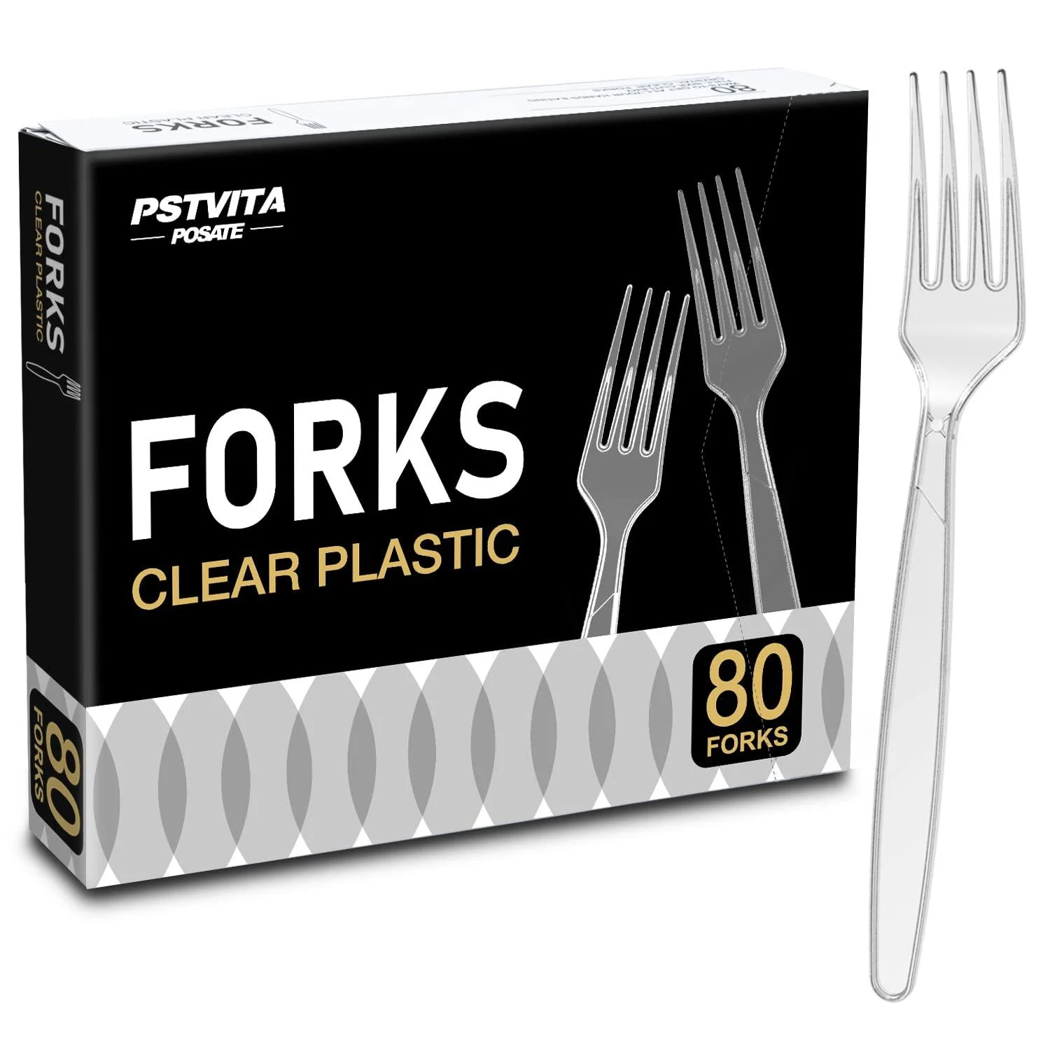 Plastic Forks Heavy Duty, Clear Disposable Party Supply, Pack of 80 - PSTVITA