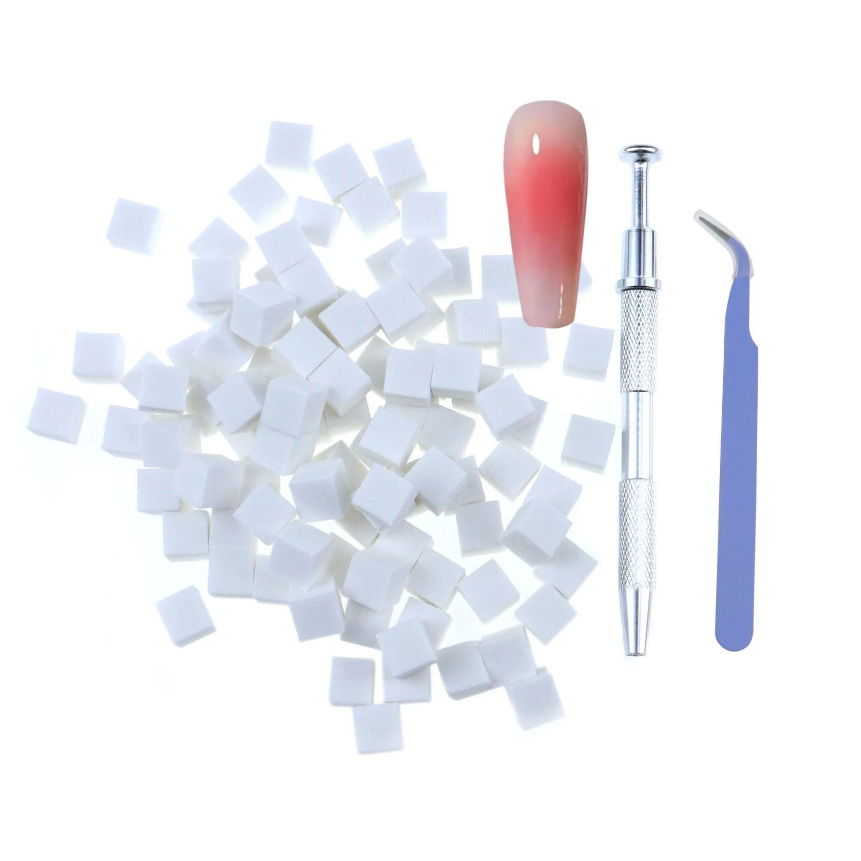 Nail Sponges for Ombre Grabbing Pen Sponge Set 100Pcs for Ombre Nails Ombre Nail Sponge Nail Art Design Kits for Aura Nails Manicure Nail Art Tools Professional Nail Accessories Tweezer Silver - Delgoash