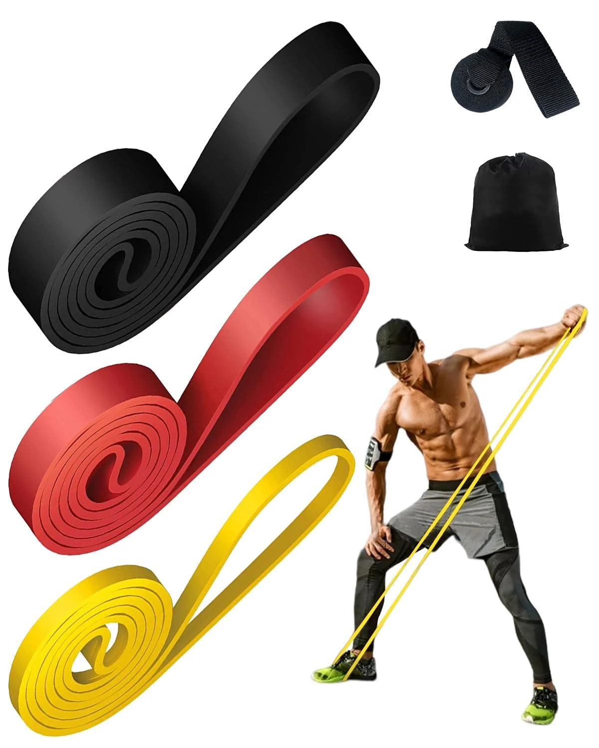 Rantizon Resistance Bands Set of 3 long resistance band for Men Women with 3 Different Resistance Levels Gym Bands Resistance for Exercise Training Yoga Fitness Band for Chest Expanding Arm Leg Multicolour