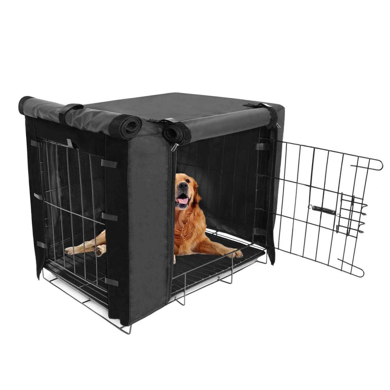 Durable Dog Crate Cover Double Door for Large pet Kennel Covers Universal Fit for 24 30 36 42 48 inches Wire Dog Crate (Black) 48 Inch (48"L x 30"W x 33"H) - Femuar