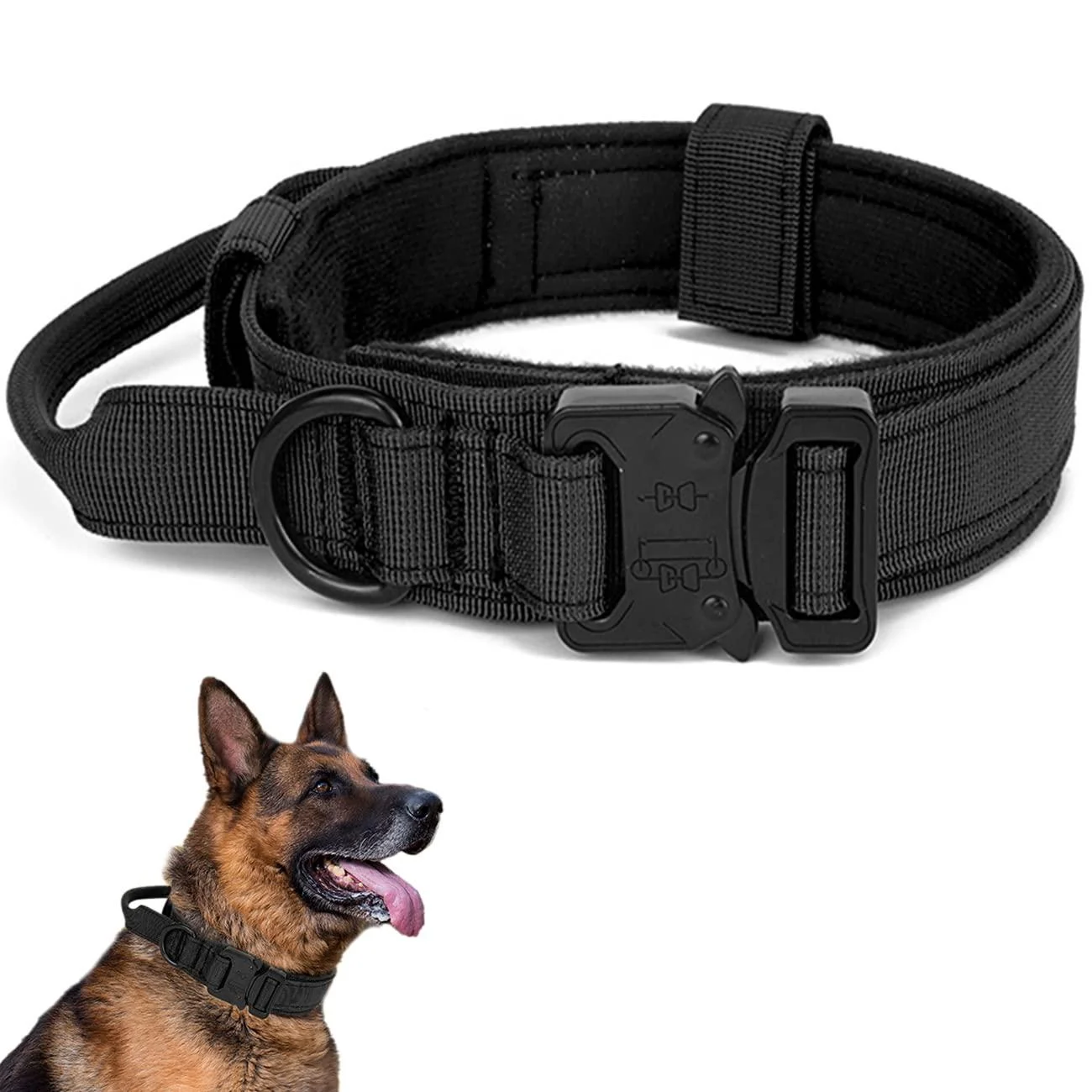 Tactical Dog Collar with Handle - Military Dog Collars Adjustable Training Collar Premium Nylon Dog Collar Heavy Duty Metal Buckle Collar for Medium Large Dogs (XL Black) XL Black