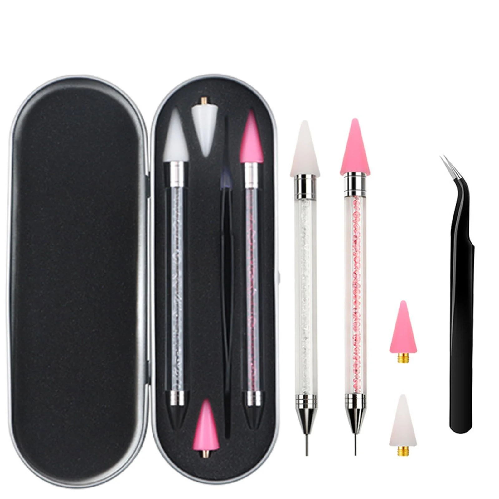 Rhinestone Picker Tool 2 Acrylic Handle Rhinestones Applicator Dual-Ended DIY Nail Art Tool Nail Dotting Tool Double Head Wax Pen Rhinestone Pickup Tools