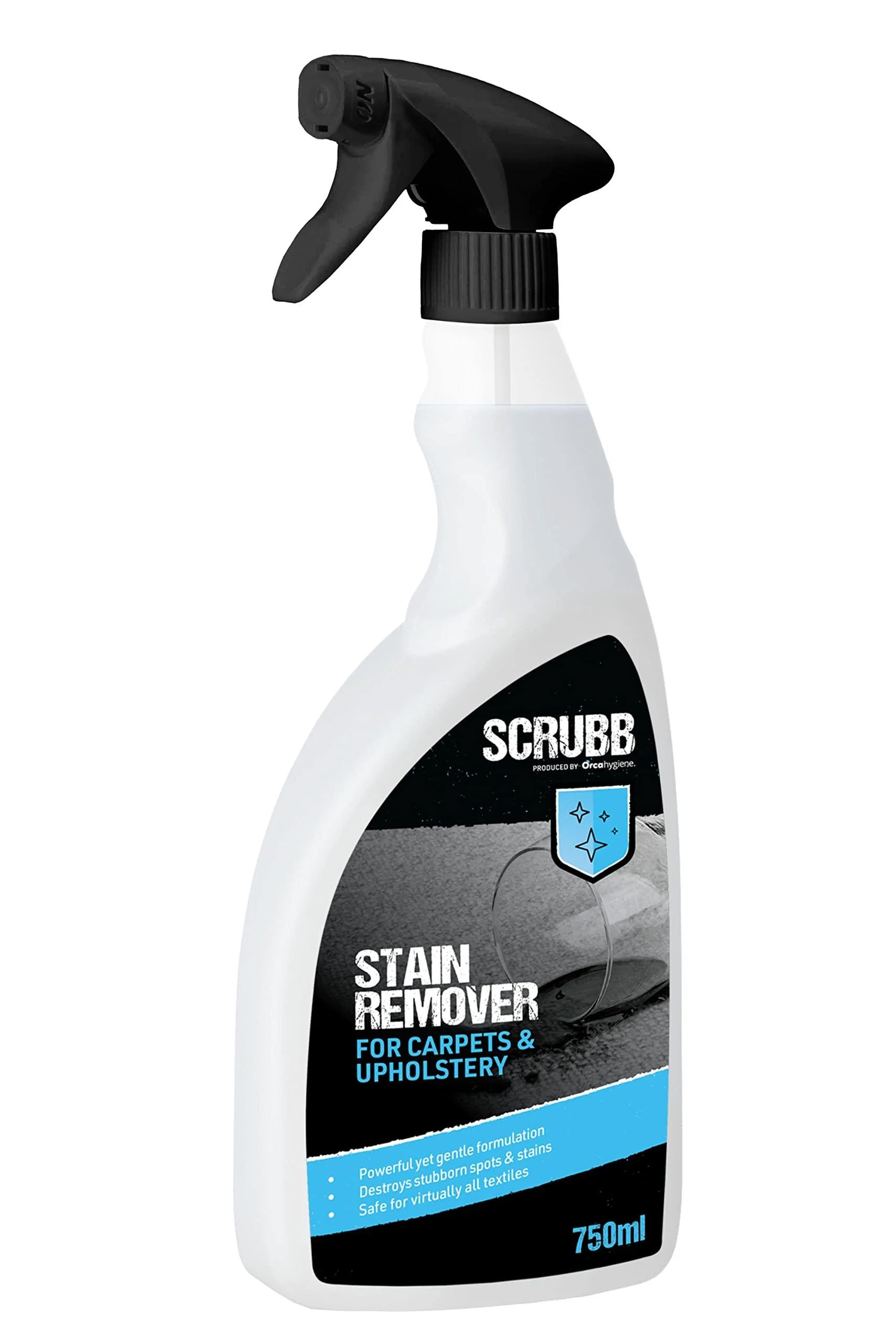 SCRUBB Stain Remover Destroys Spots & Stains For Carpets Fabrics Upholstery & Clothing 750ml Trigger Spray