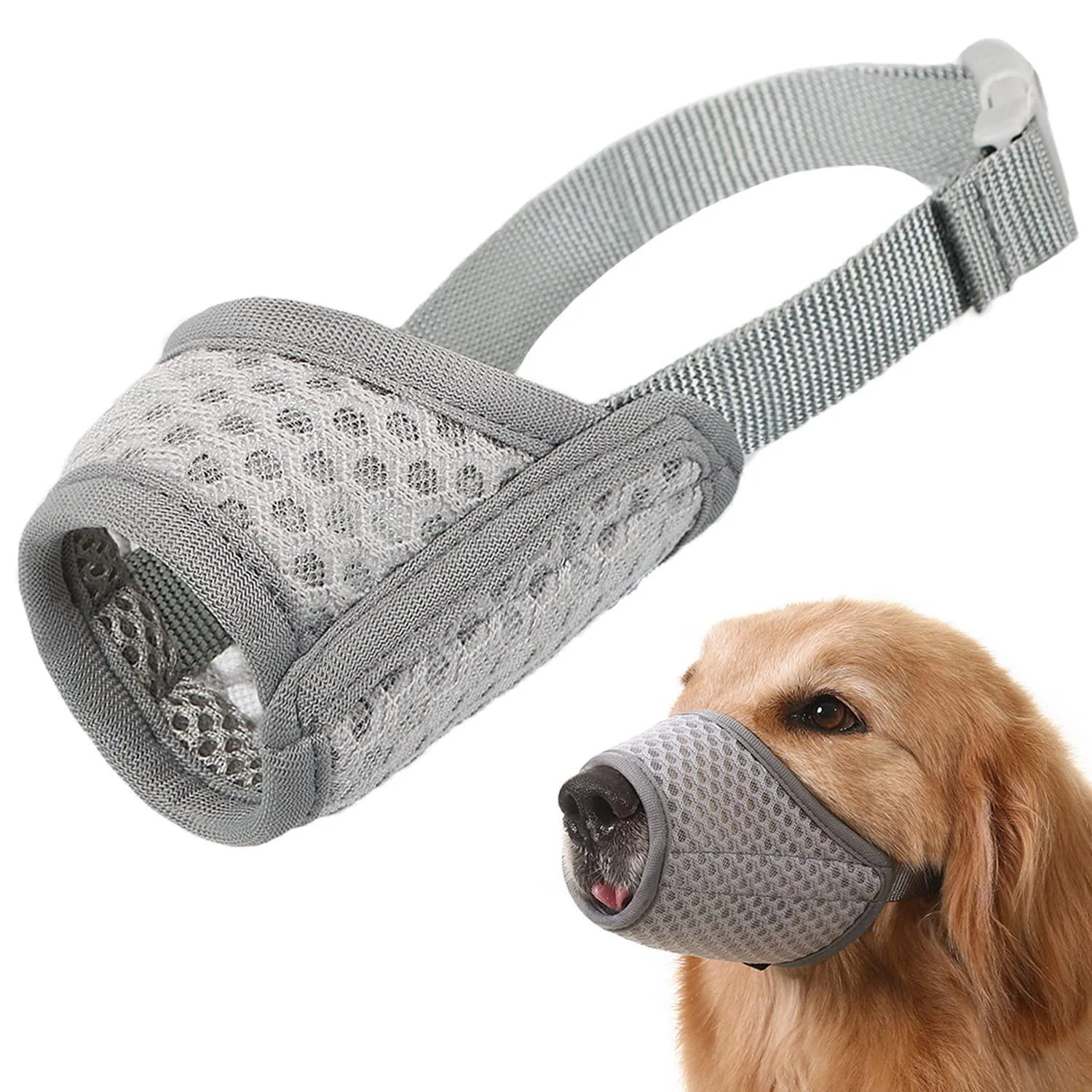 Dog muzzle Breathable muzzle for XXS to XXL Dogs Chihuahua Beagle and Golden Retriever adjustable pet muzzle for biting and chewing enables beating and drinking gray XL - Mayerzon