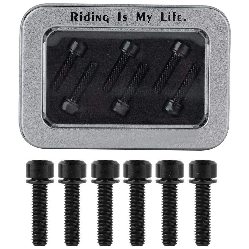 Tbest 6Pcs M5x20mm Bike Cycling Bolt Titanium Alloy Bolt Screw with Gasket for Mountain Bicycle Stem Headset Caps Black